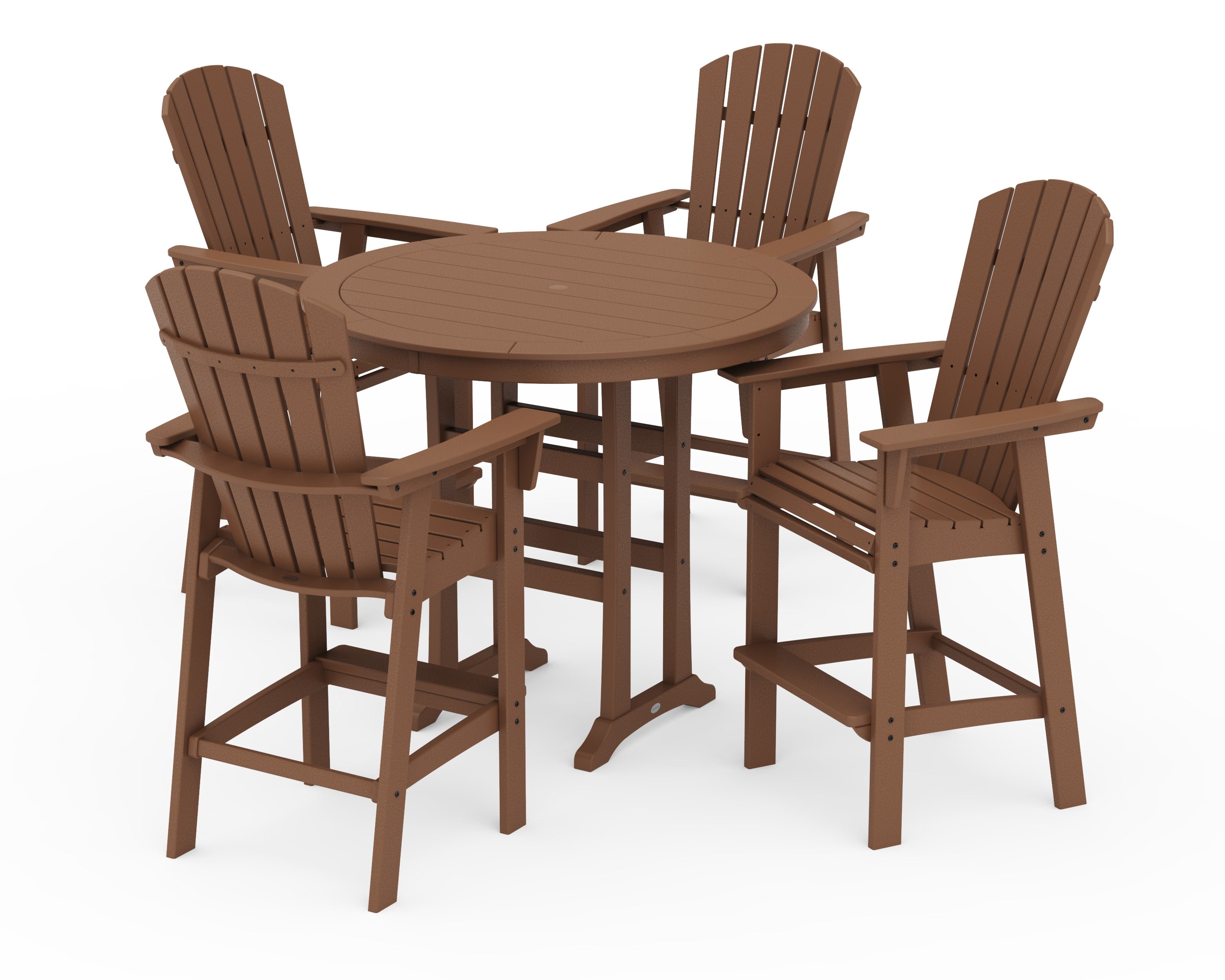Nautical Curveback Adirondack 5-Piece Round Trestle Bar Set in Teak