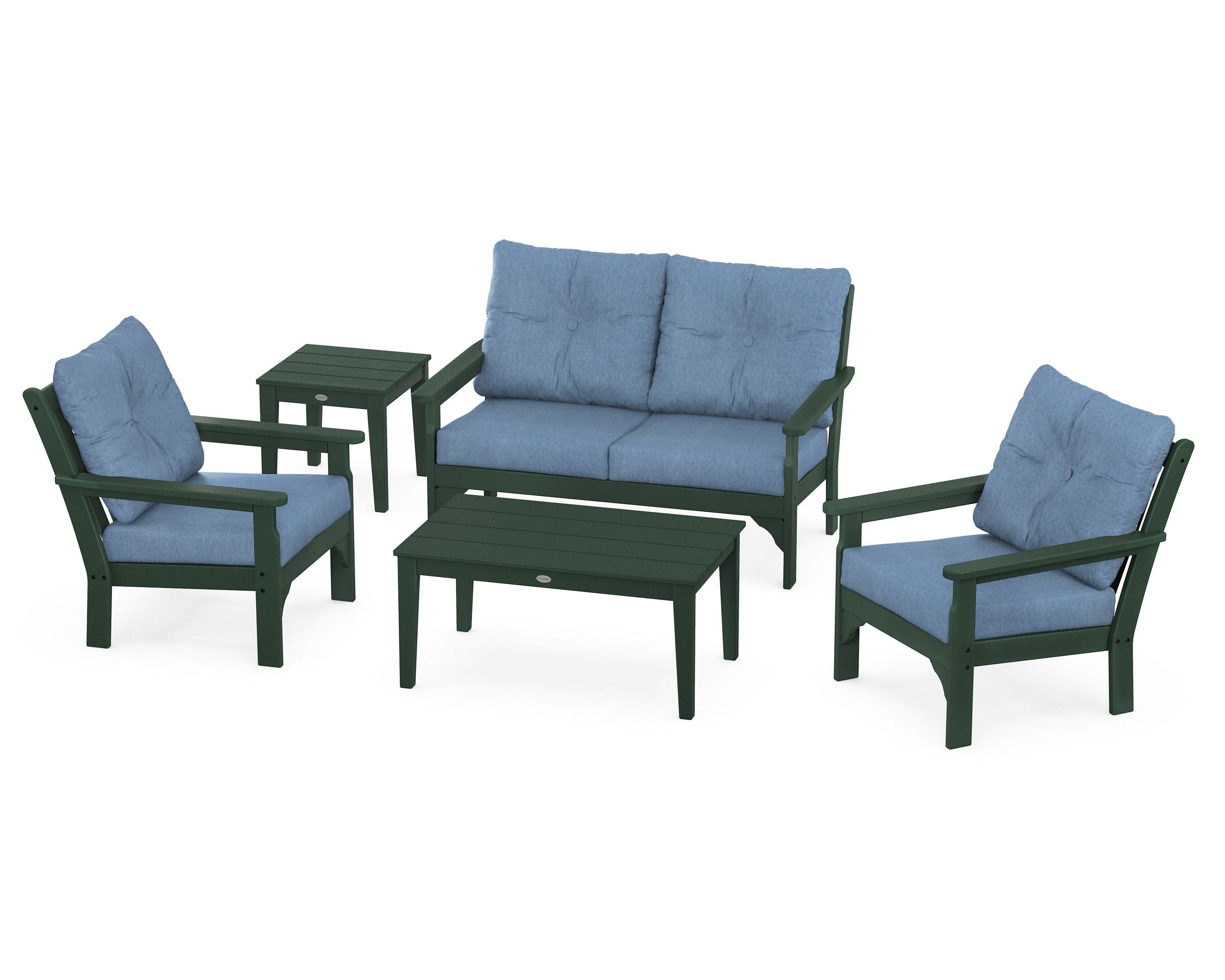 Vineyard 5-Piece Deep Seating Set in Green / Sky Blue