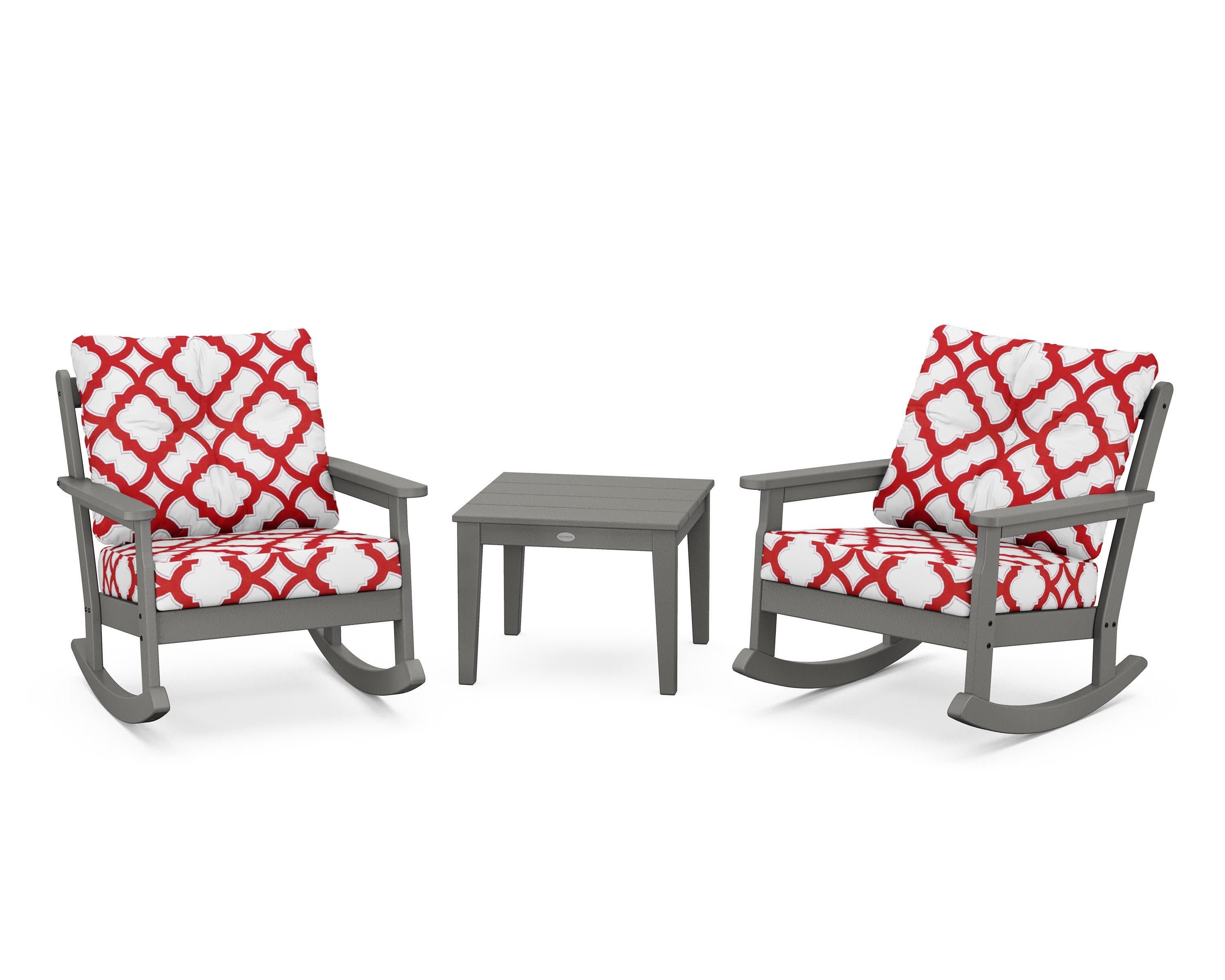 Vineyard 3-Piece Deep Seating Rocker Set in Slate Grey / Trellis Crimson