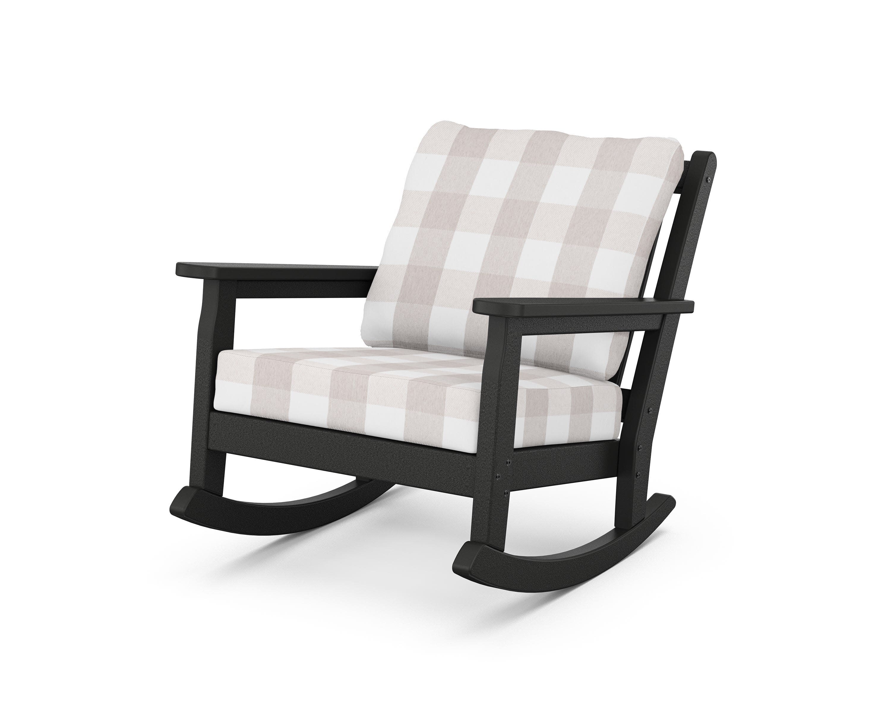 Chippendale Deep Seating Rocking Chair in Black / Buffalo Plaid Dune Burlap