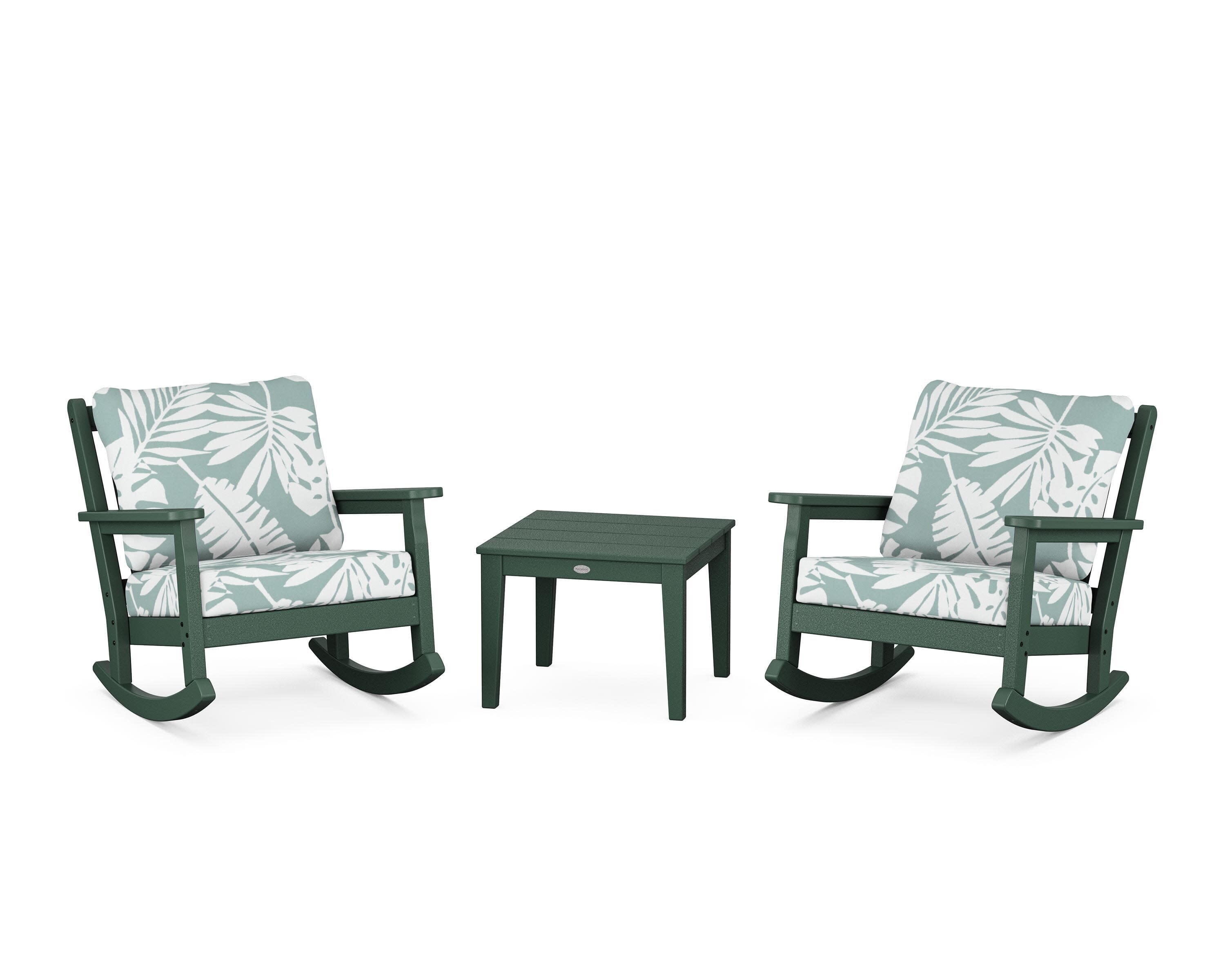 Chippendale 3-Piece Deep Seating Rocker Set in Green / Leaf Glacier Spa