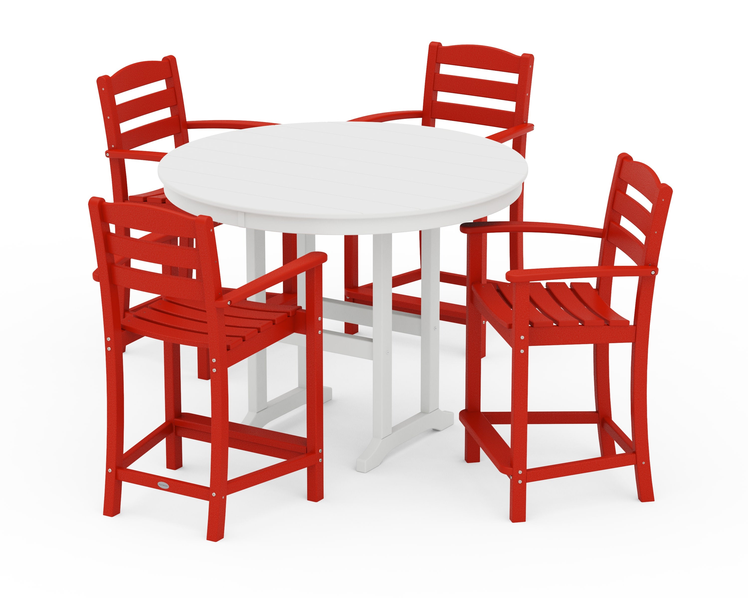 La Casa Caf 5-Piece Round Farmhouse Counter Set in Sunset Red / White