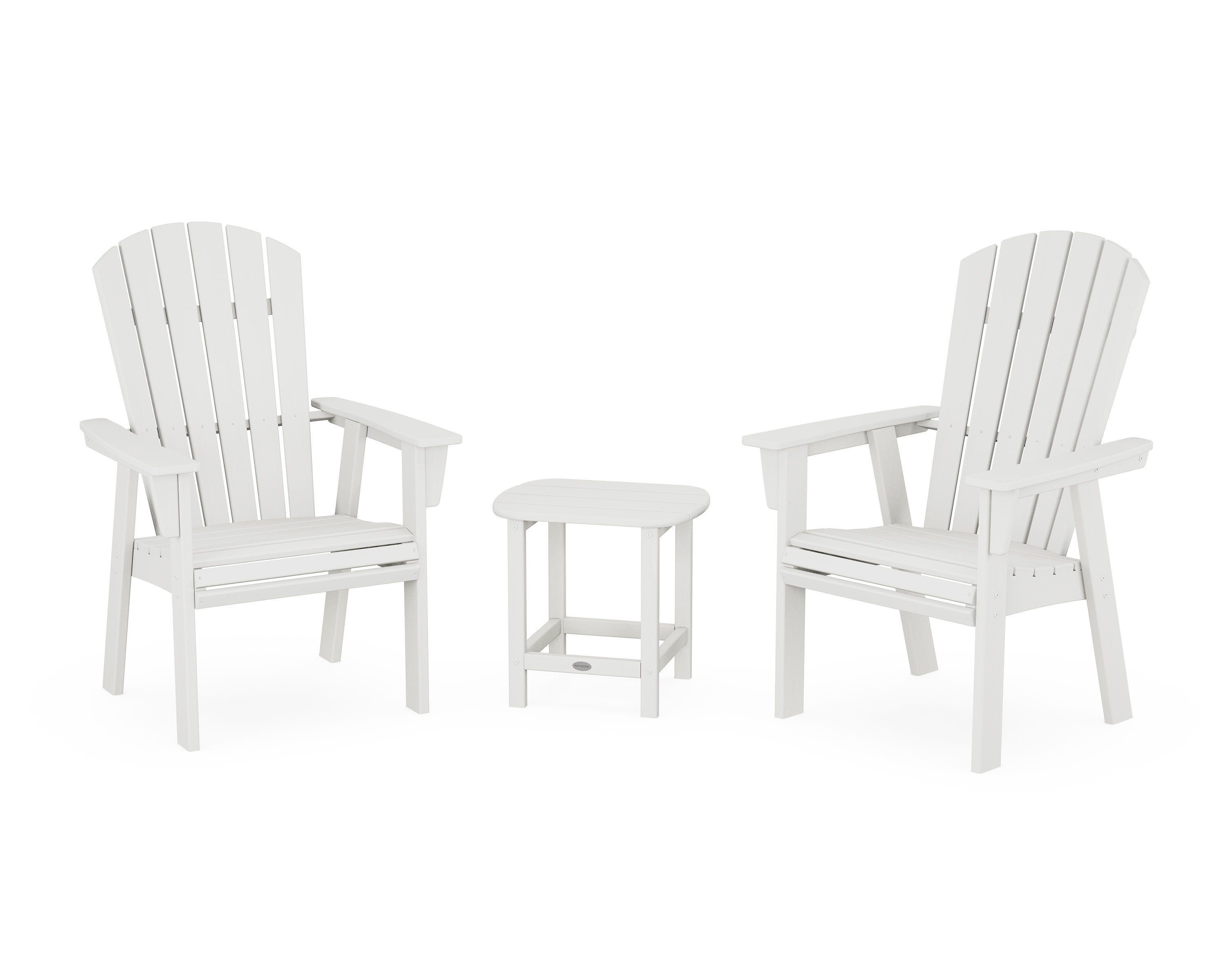 Nautical 3-Piece Curveback Upright Adirondack Chair Set in Vintage White