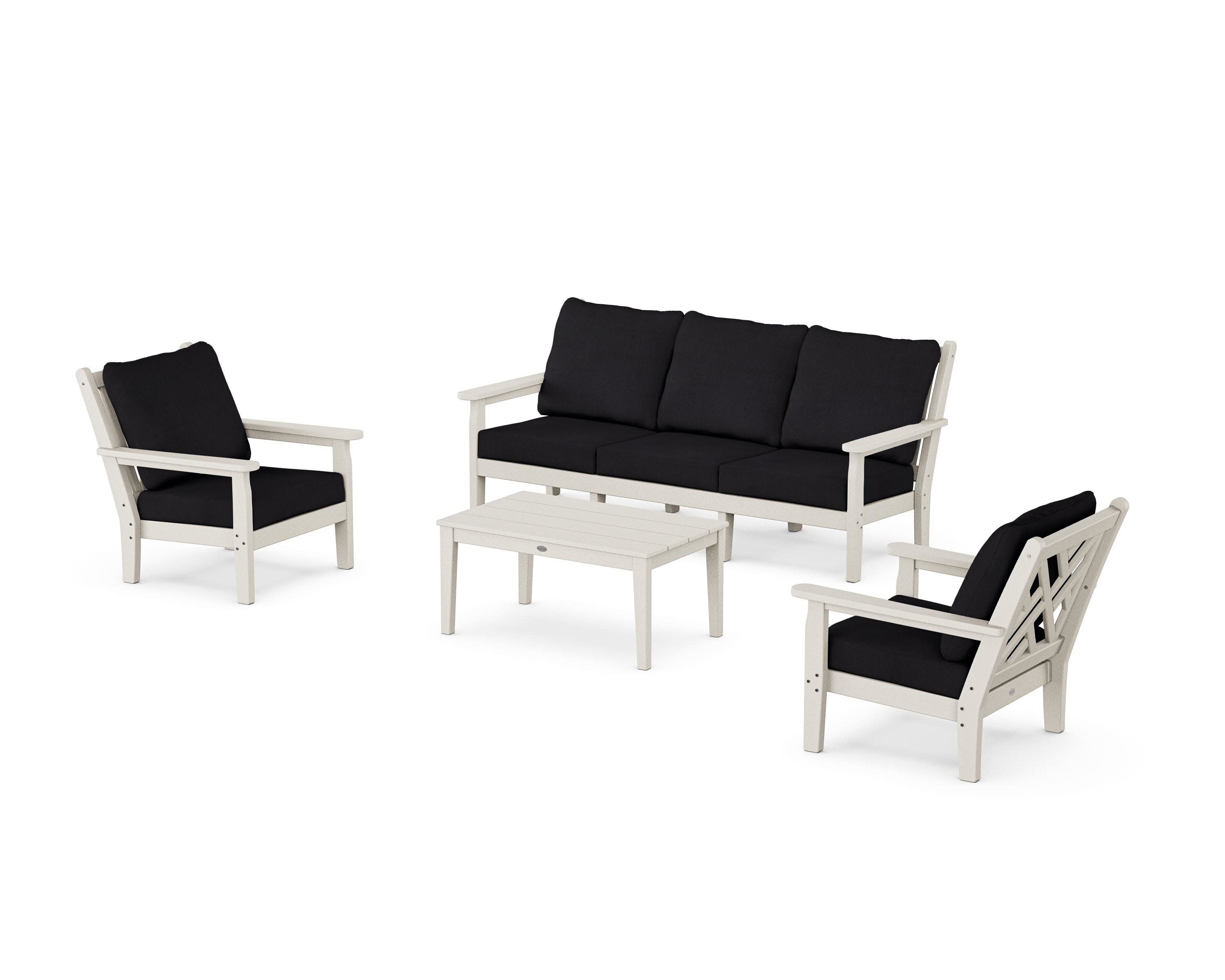 Chippendale 4-Piece Deep Seating Set with Sofa in Sand / Midnight Linen