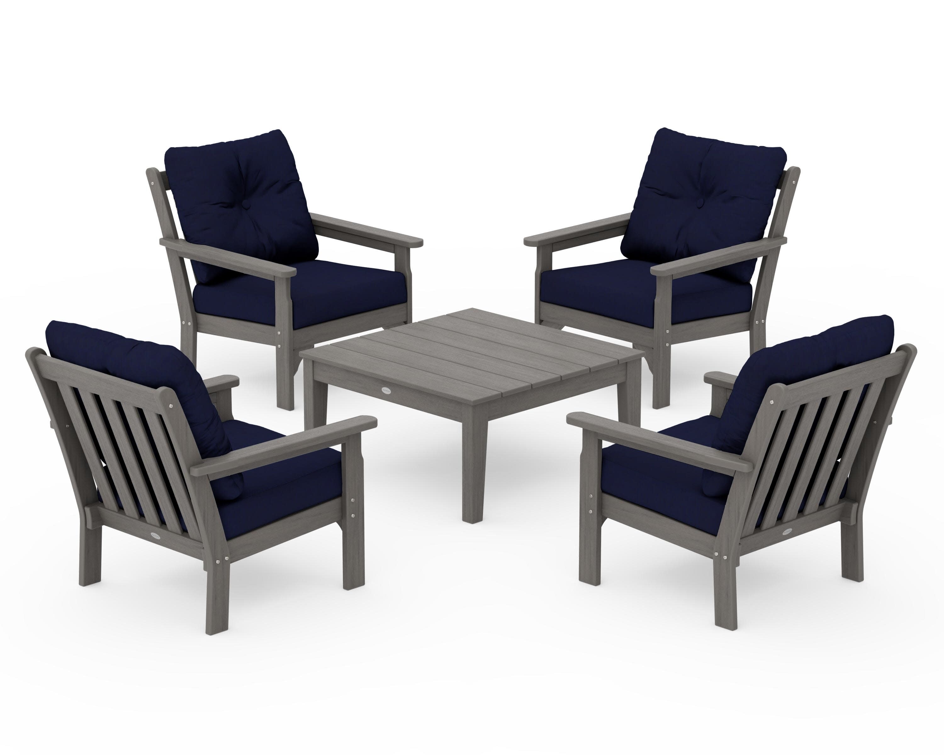Vineyard 5-Piece Deep Seating Conversation Set in Driftwood / Navy