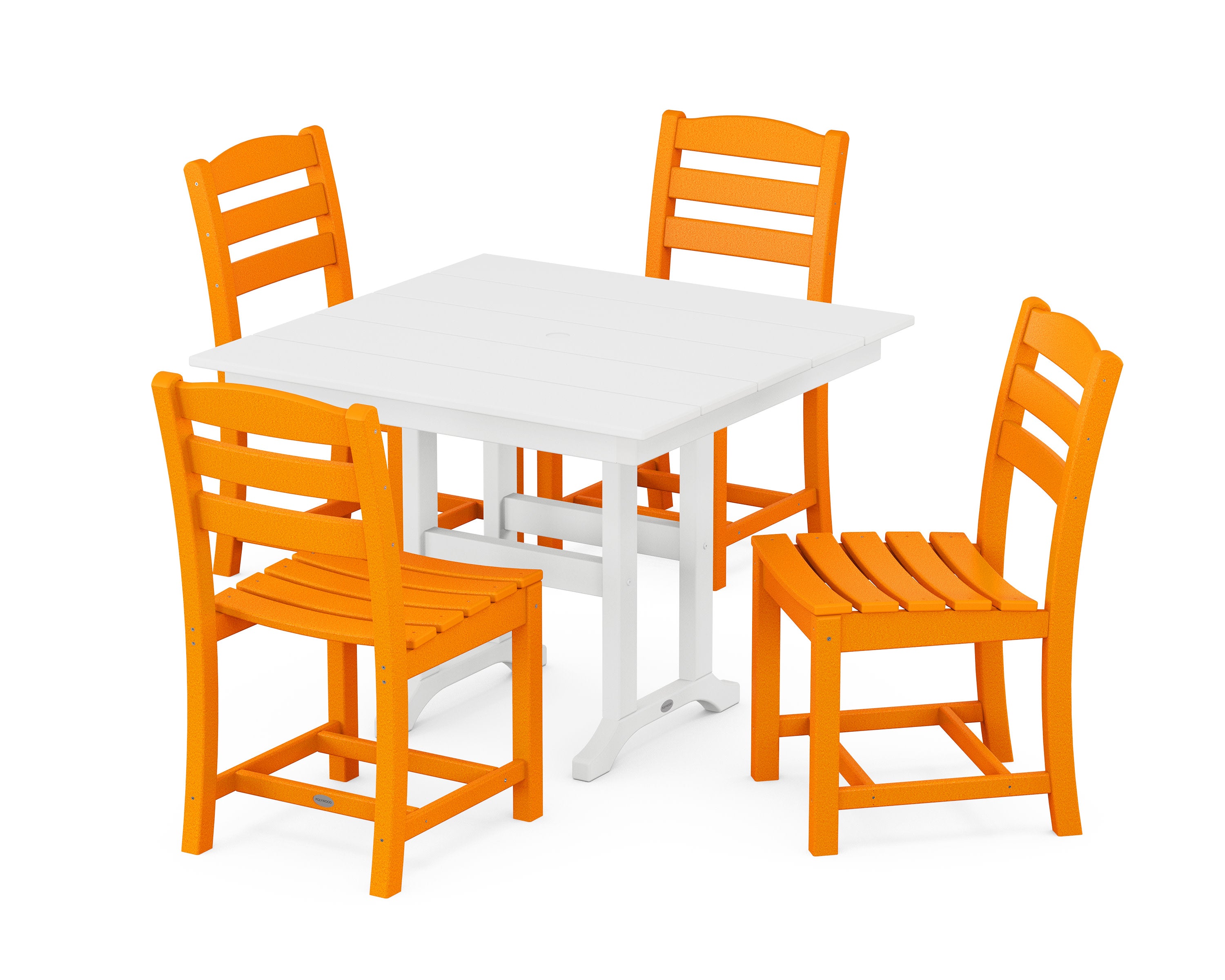 La Casa Caf Side Chair 5-Piece Farmhouse Dining Set in Tangerine / White