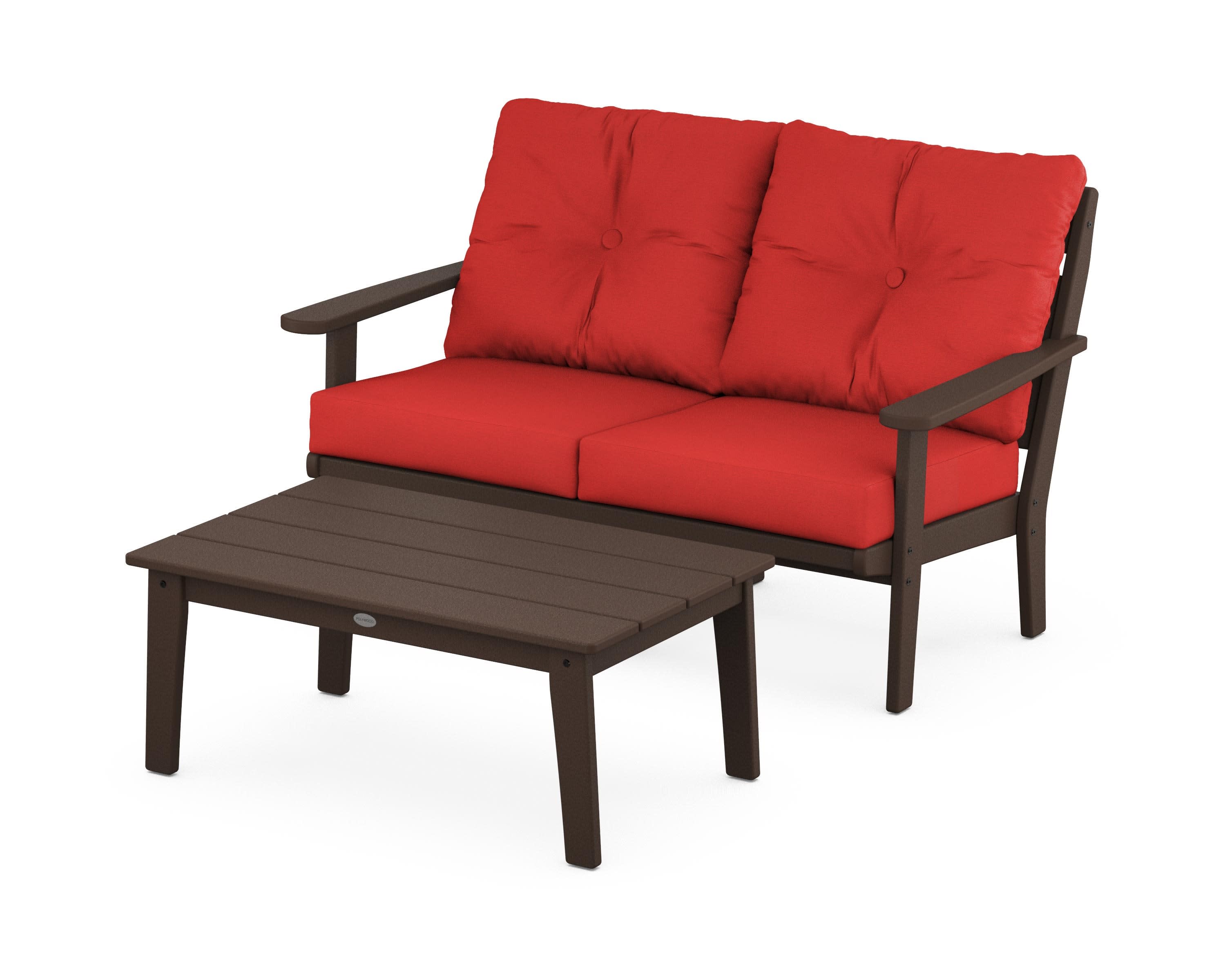 Lakeside 2-Piece Lounge Loveseat Set in Mahogany / Crimson Linen