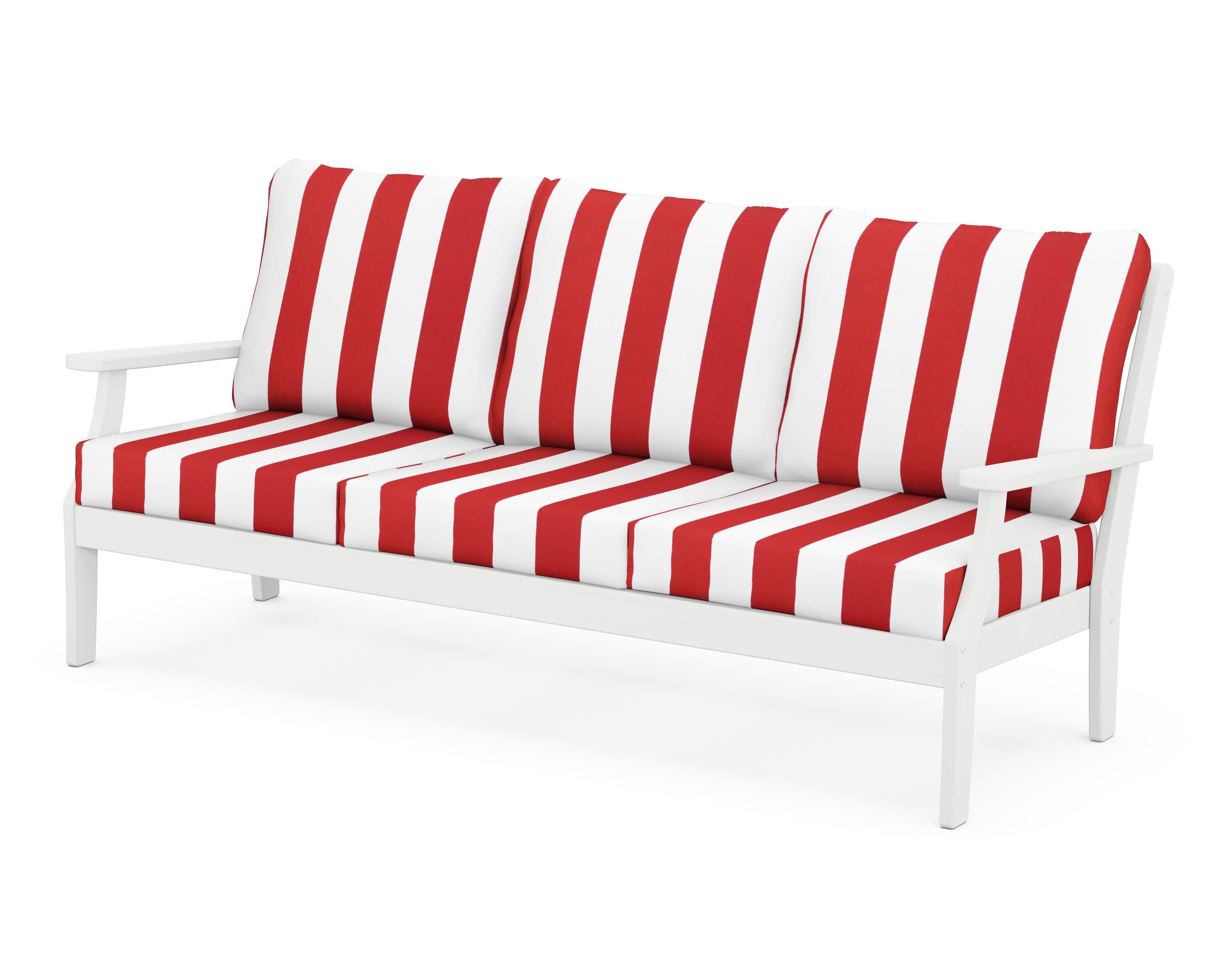 Braxton Deep Seating Sofa in White / Cabana Stripe Crimson