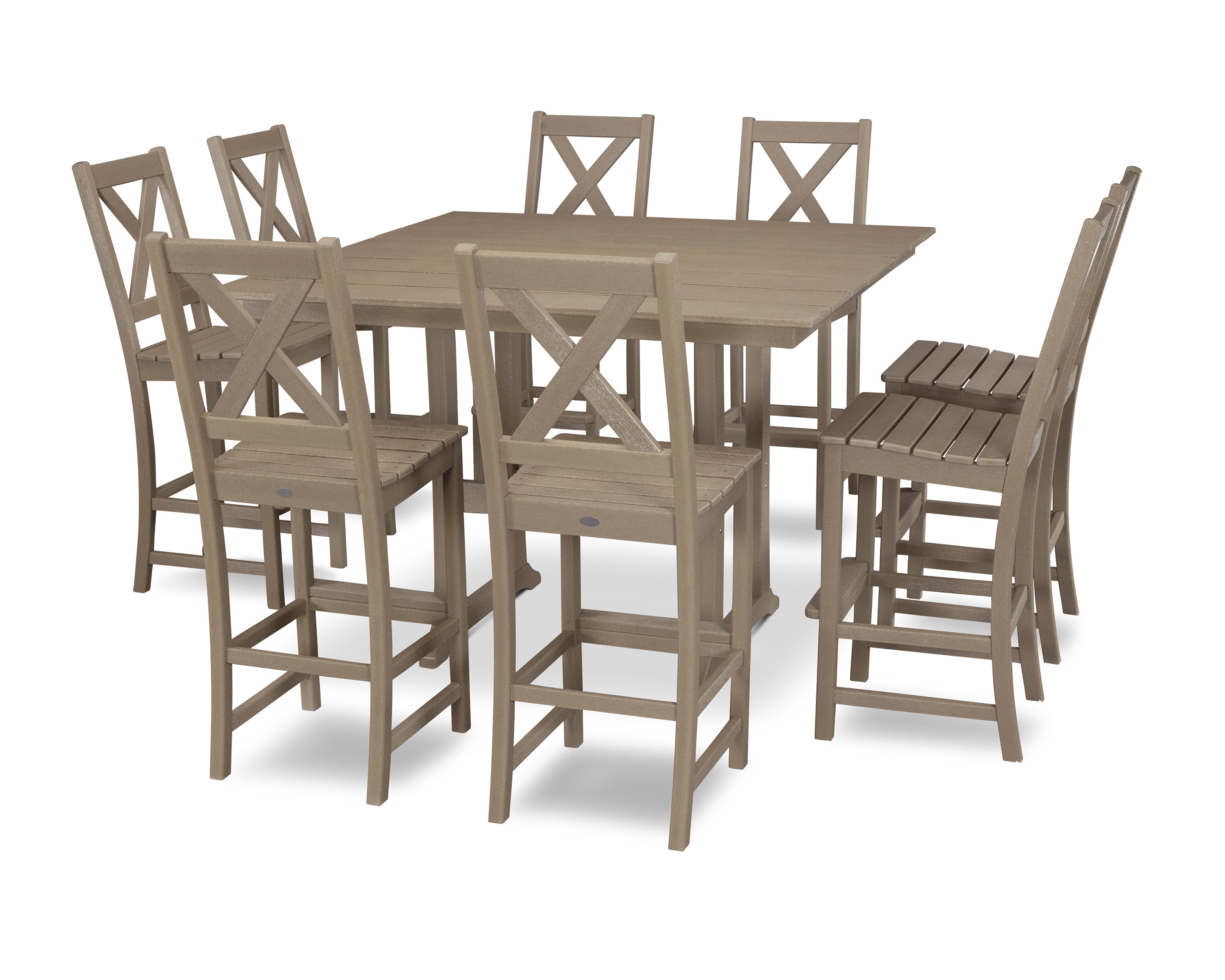 Braxton 9-Piece Farmhouse Trestle Bar Set in Vintage Sahara