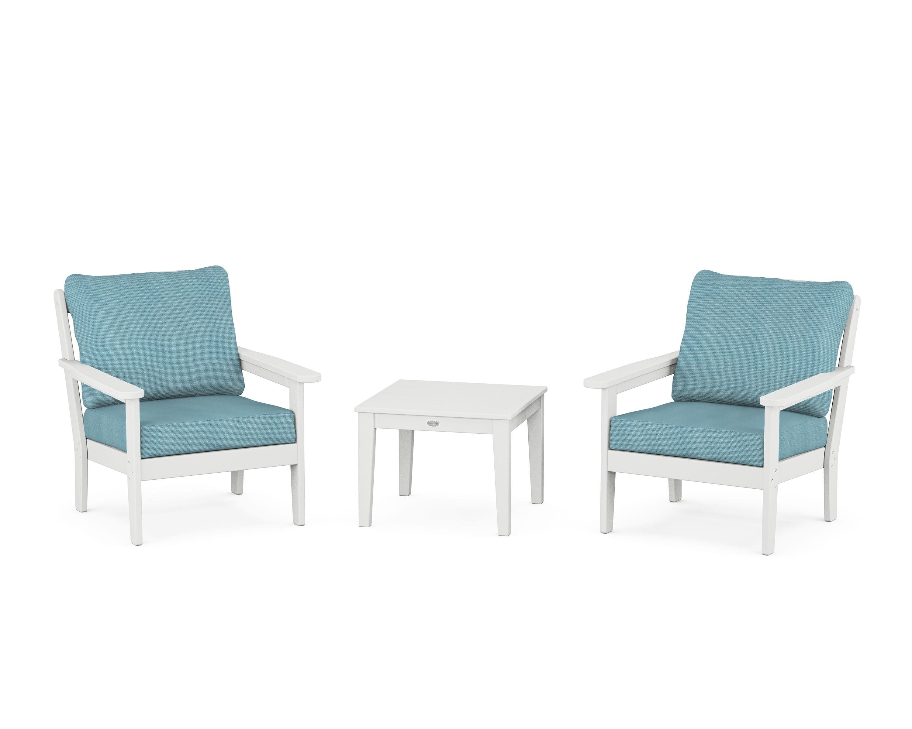 Cottage 3-Piece Deep Seating Set in White / Lattice Sky Blue