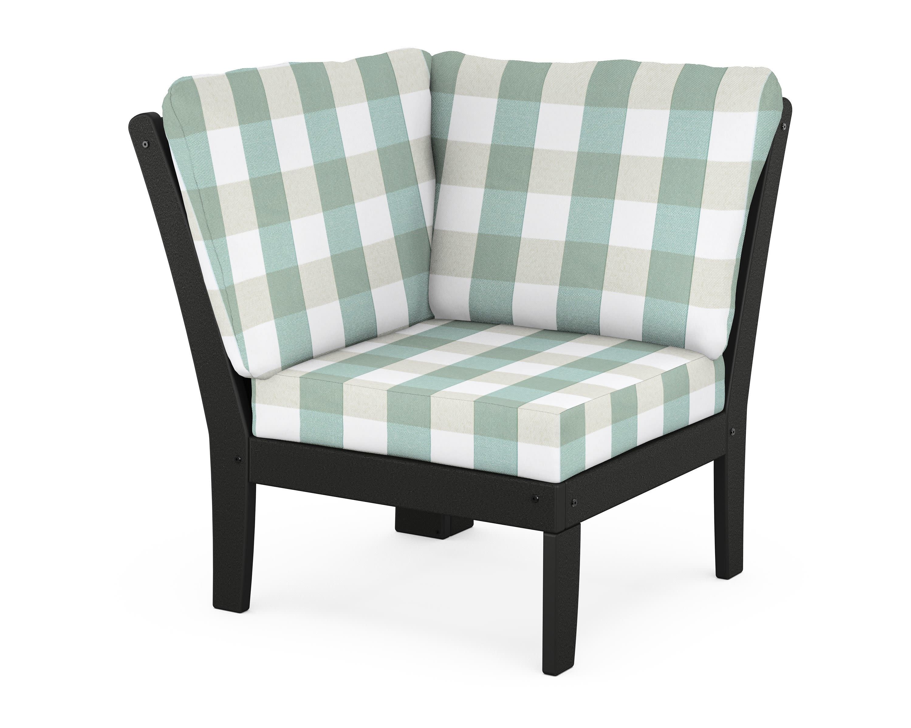Braxton Modular Corner Chair in Black / Buffalo Plaid Glacier Spa