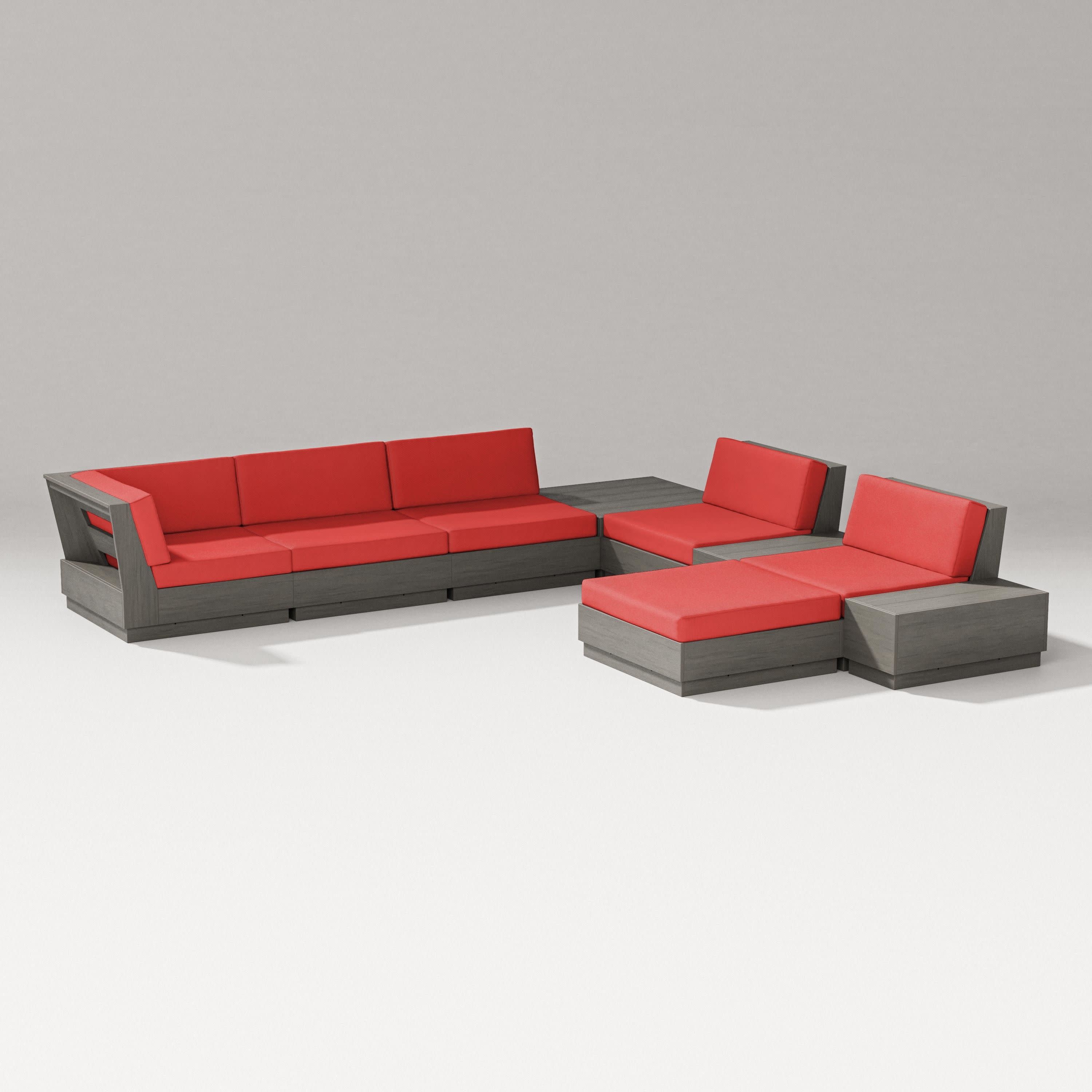 Elevate 9-Piece Conversation Sectional in Driftwood / Crimson Linen