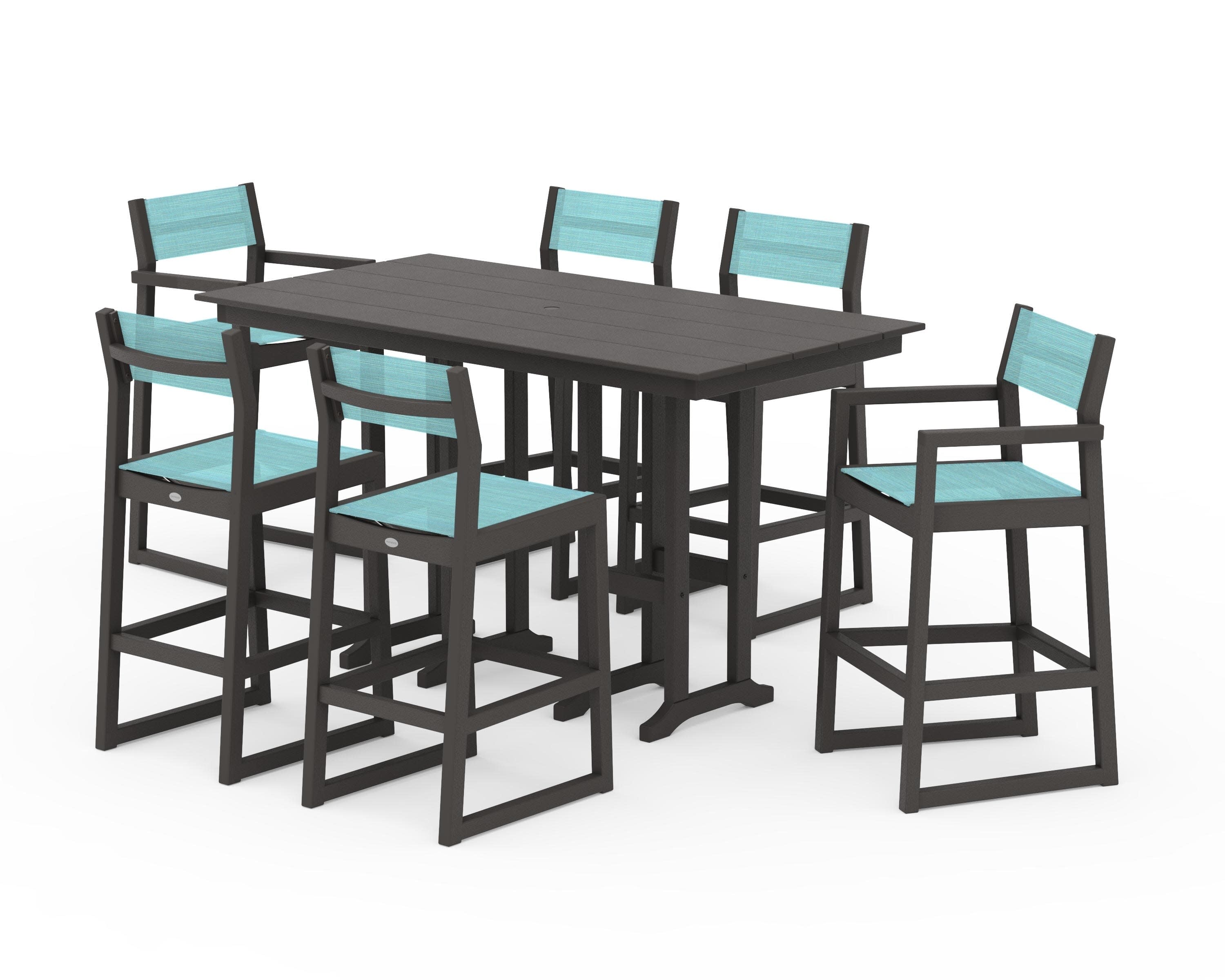EDGE Sling 7-Piece Farmhouse Bar Set in Vintage Coffee / Dupioni Aquamarine Sling