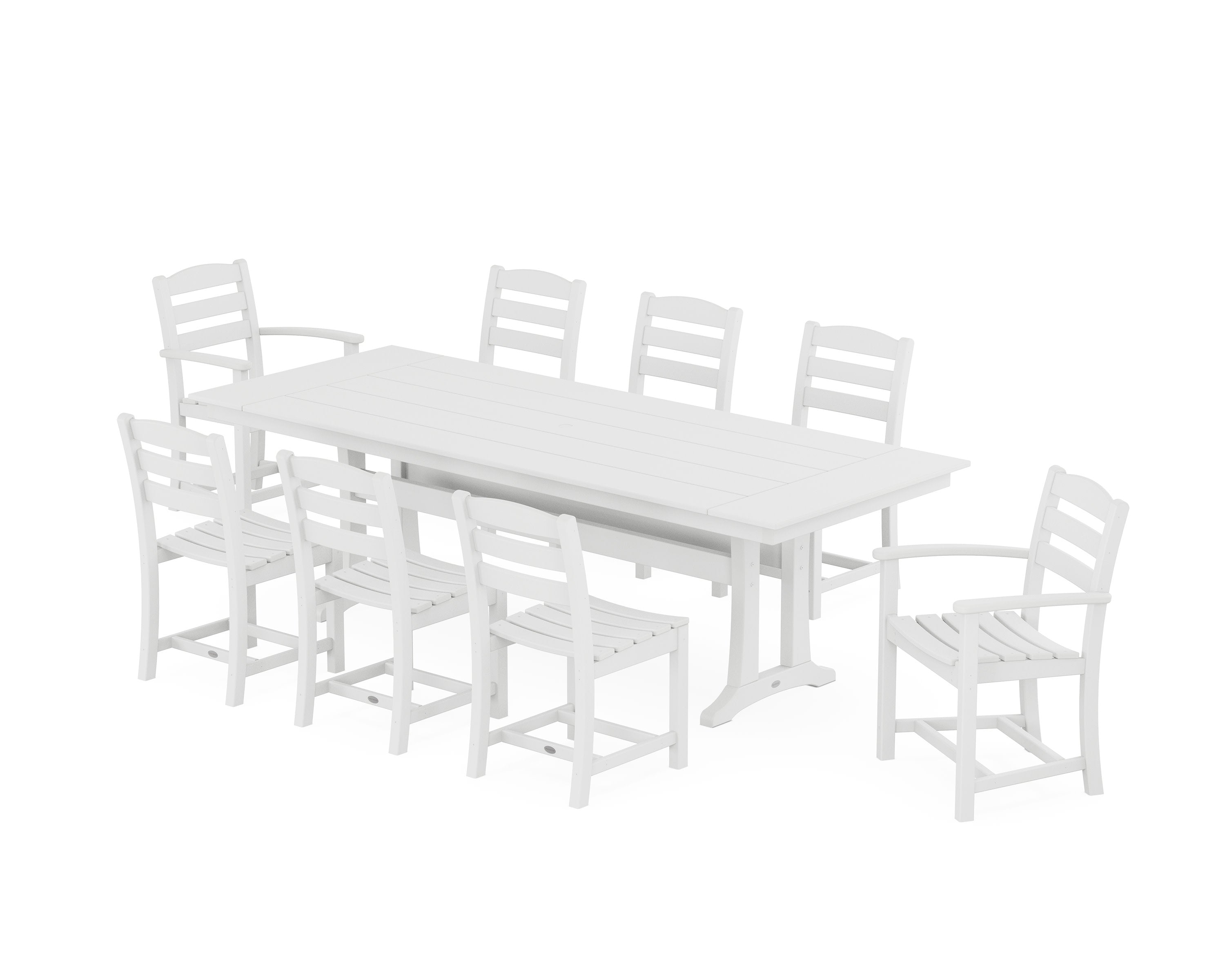 La Casa Caf 9-Piece Farmhouse Dining Set with Trestle Legs in White
