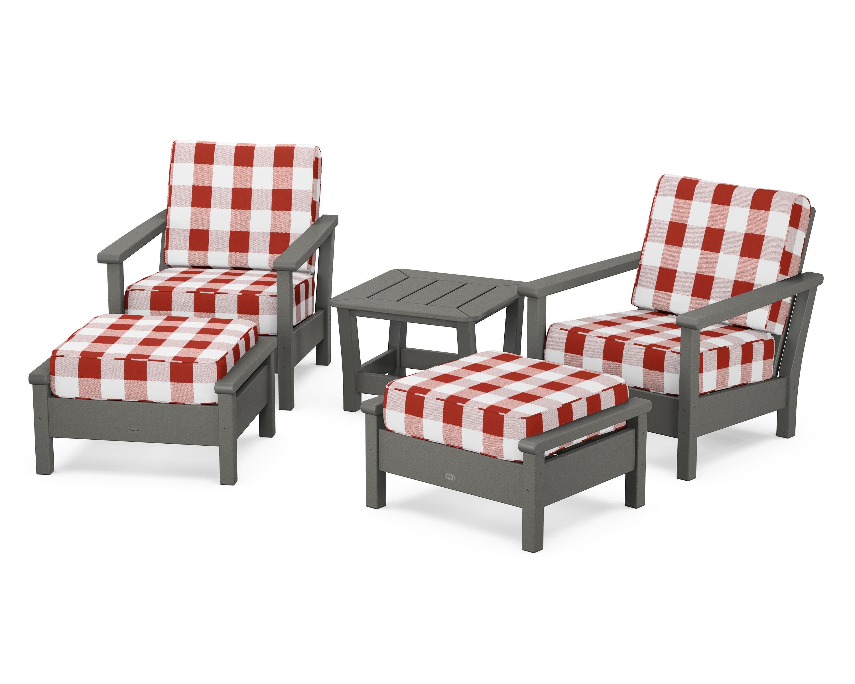 Harbour 5-Piece Deep Seating Chair Set in Slate Grey / Buffalo Plaid Crimson
