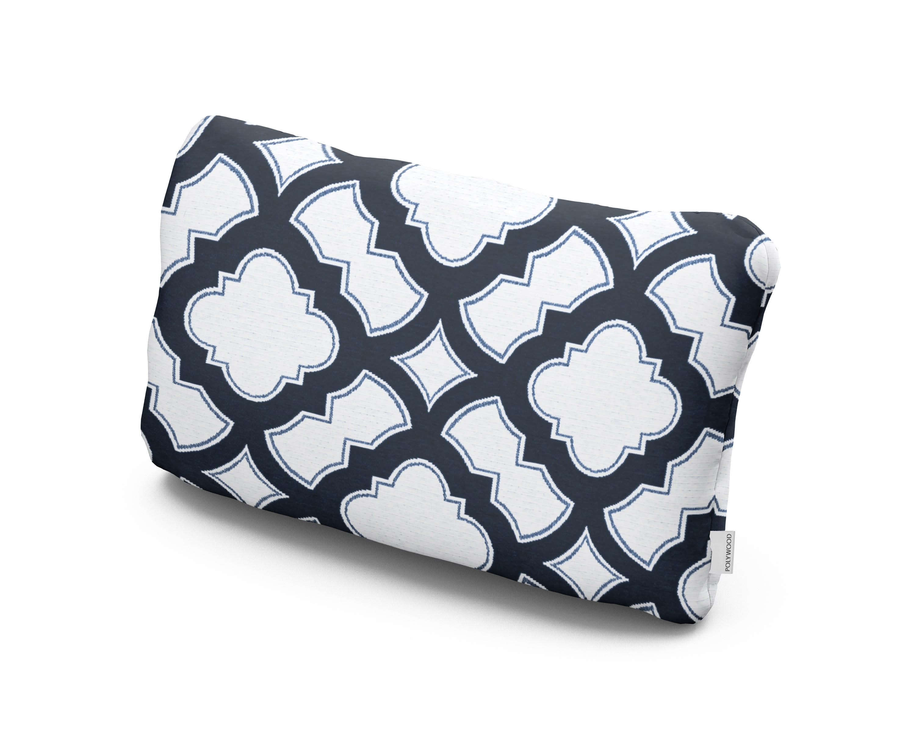 Outdoor Lumbar Pillow in Trellis Marine Indigo