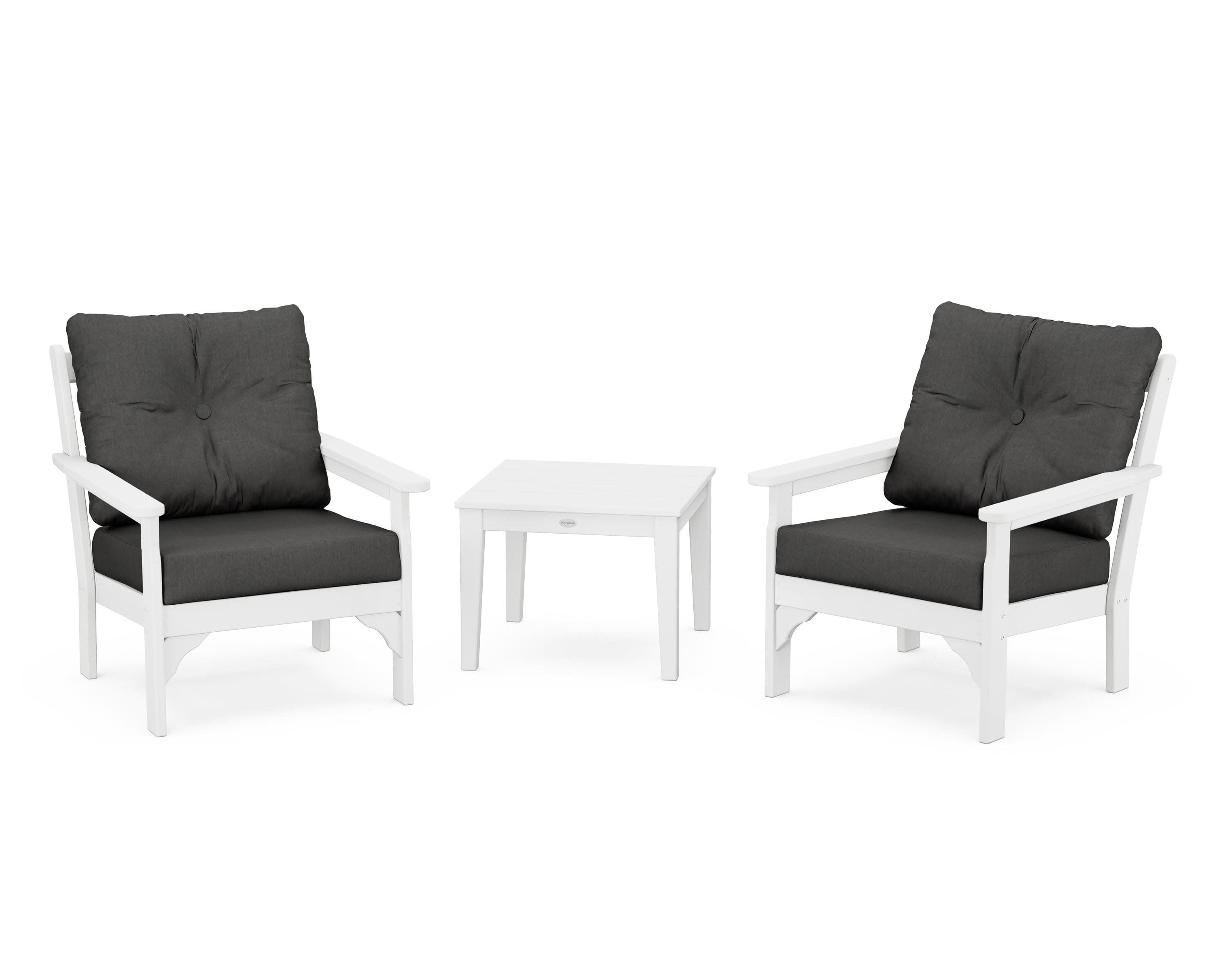 Vineyard 3-Piece Deep Seating Set in White / Spectrum Carbon