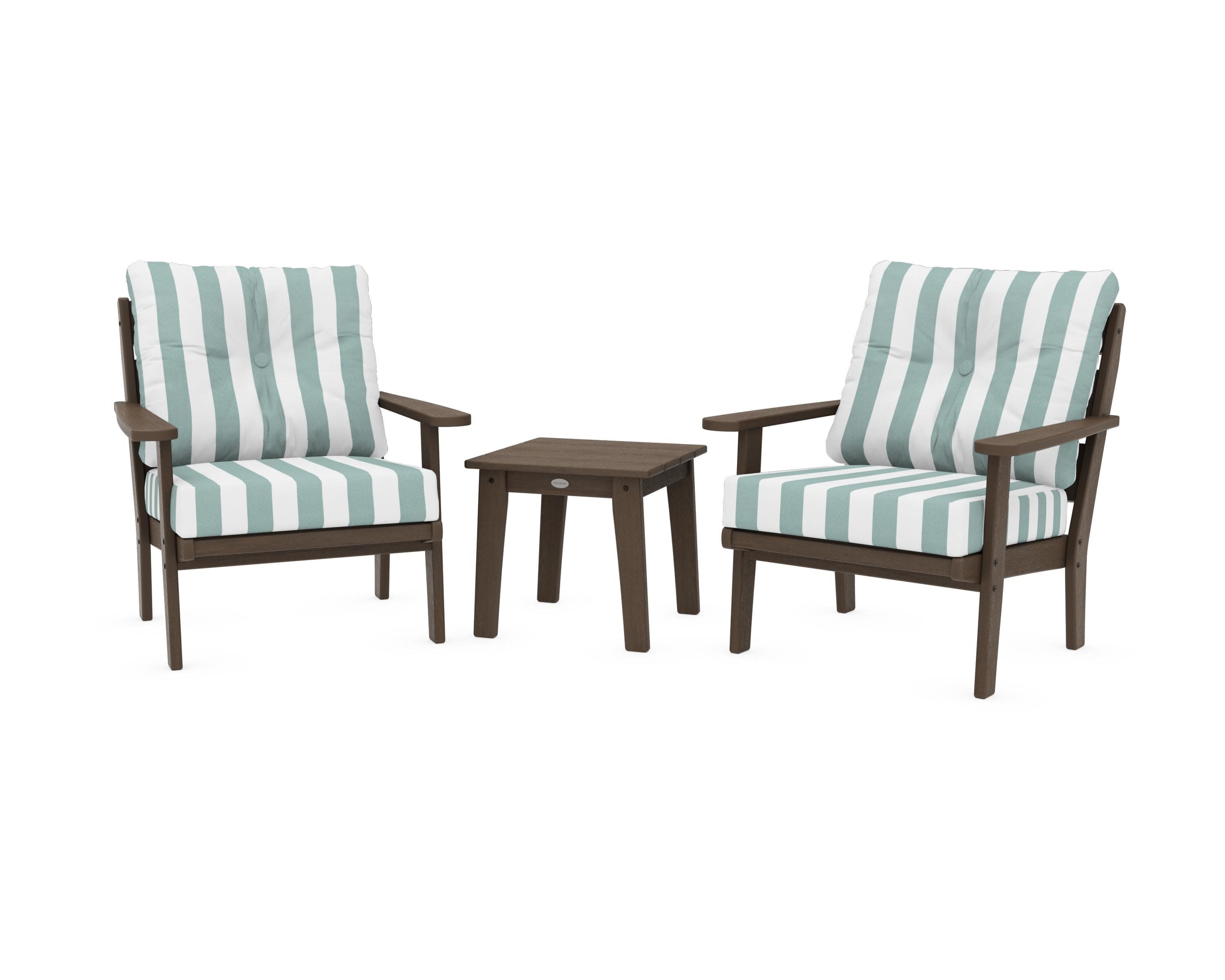 Lakeside 3-Piece Deep Seating Chair Set in Kona / Cabana Stripe Glacier Spa