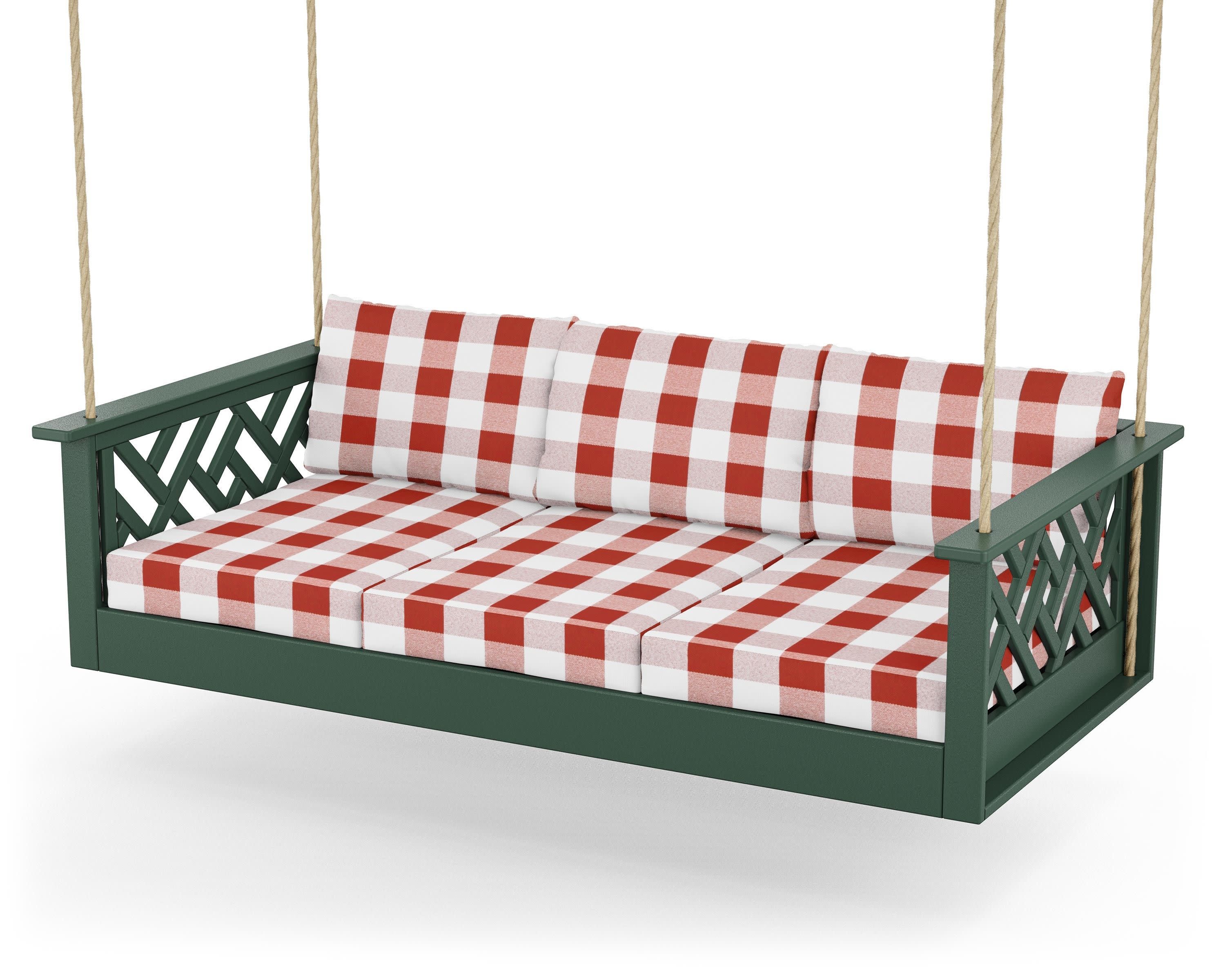 Chippendale Daybed Swing in Green / Buffalo Plaid Crimson