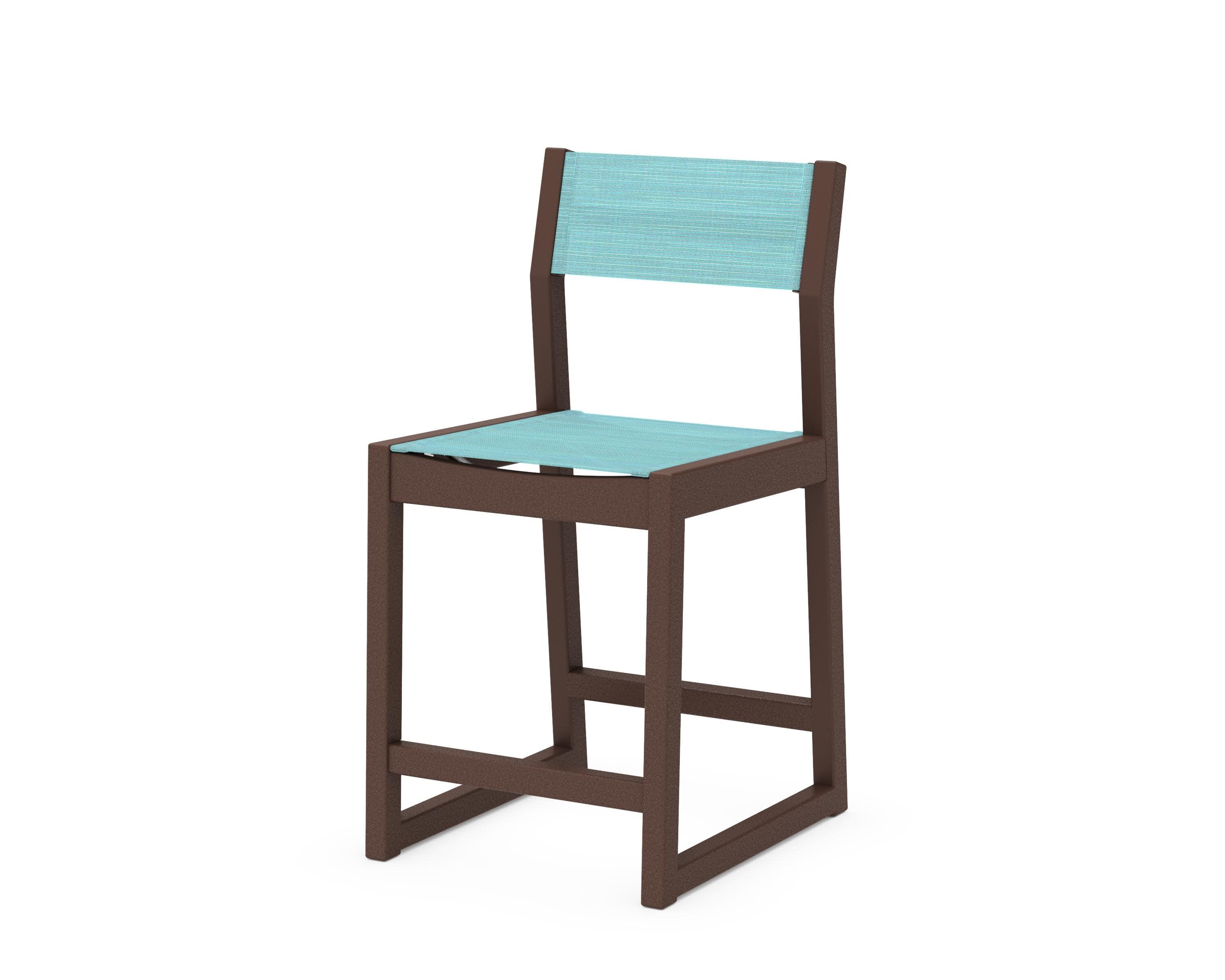 EDGE Sling Counter Side Chair in Mahogany / Dupioni Aquamarine Sling