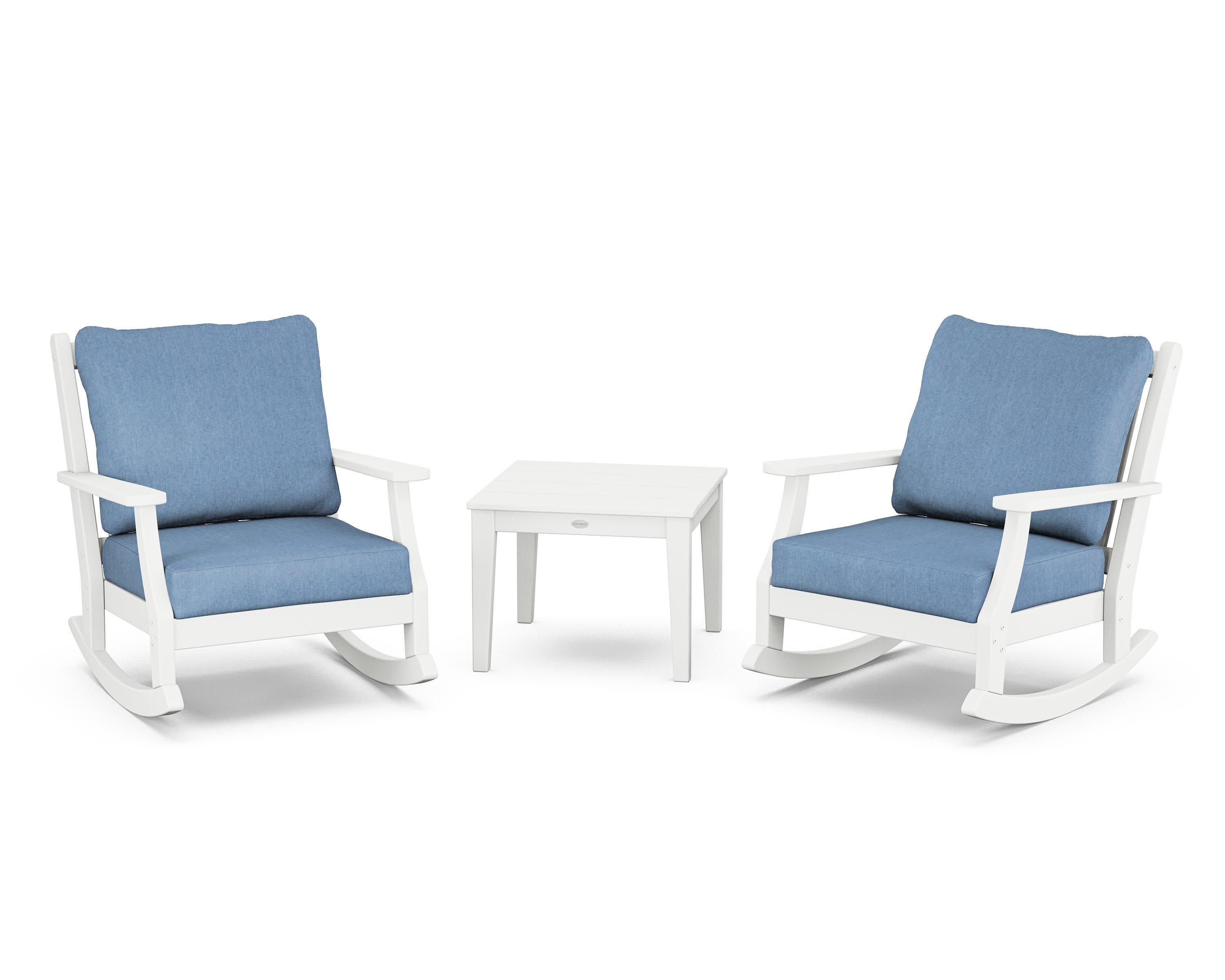 Wovendale 3-Piece Deep Seating Rocker Set in White / Sky Blue