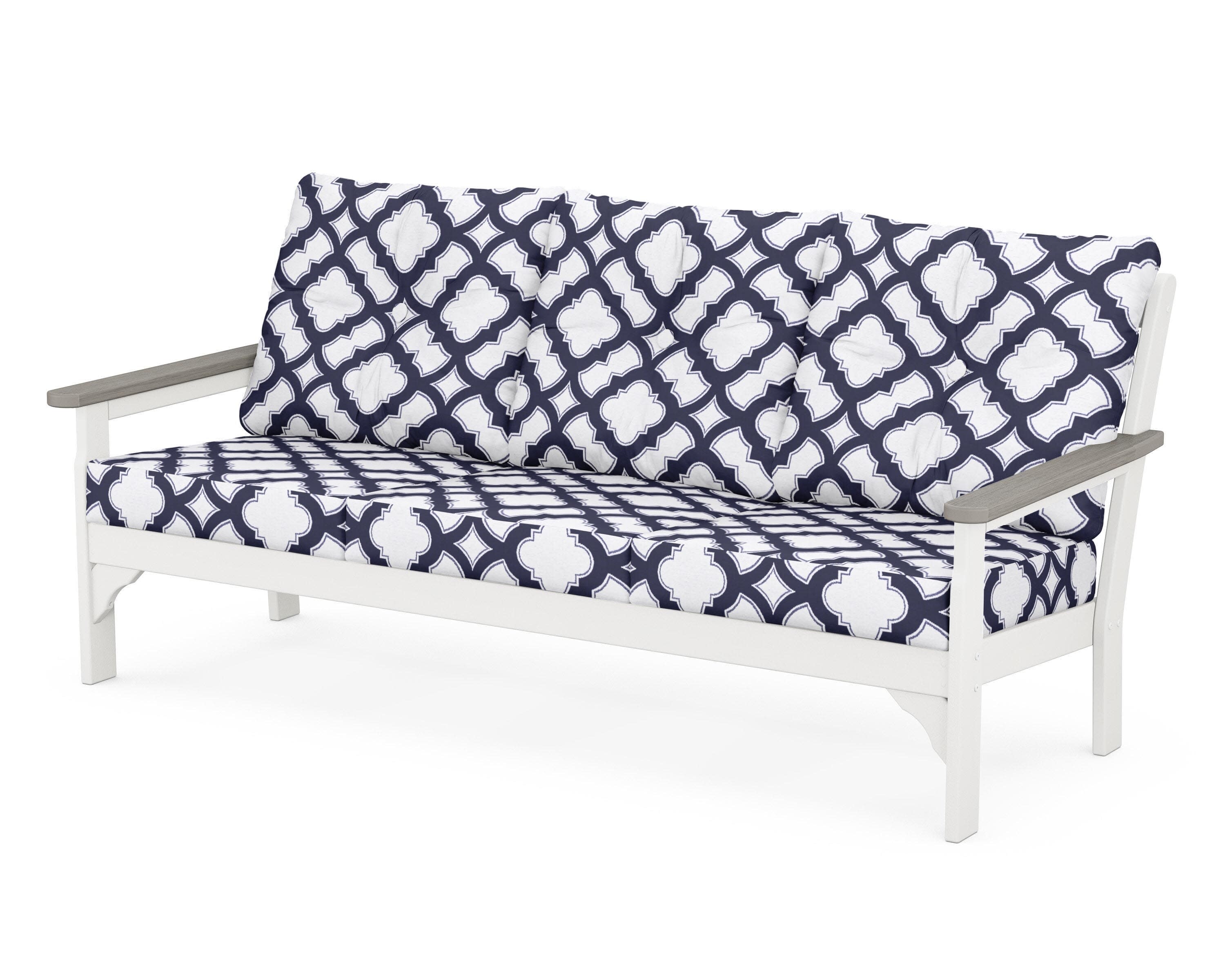 Vineyard Deep Seating Sofa in White / Driftwood / Trellis Navy