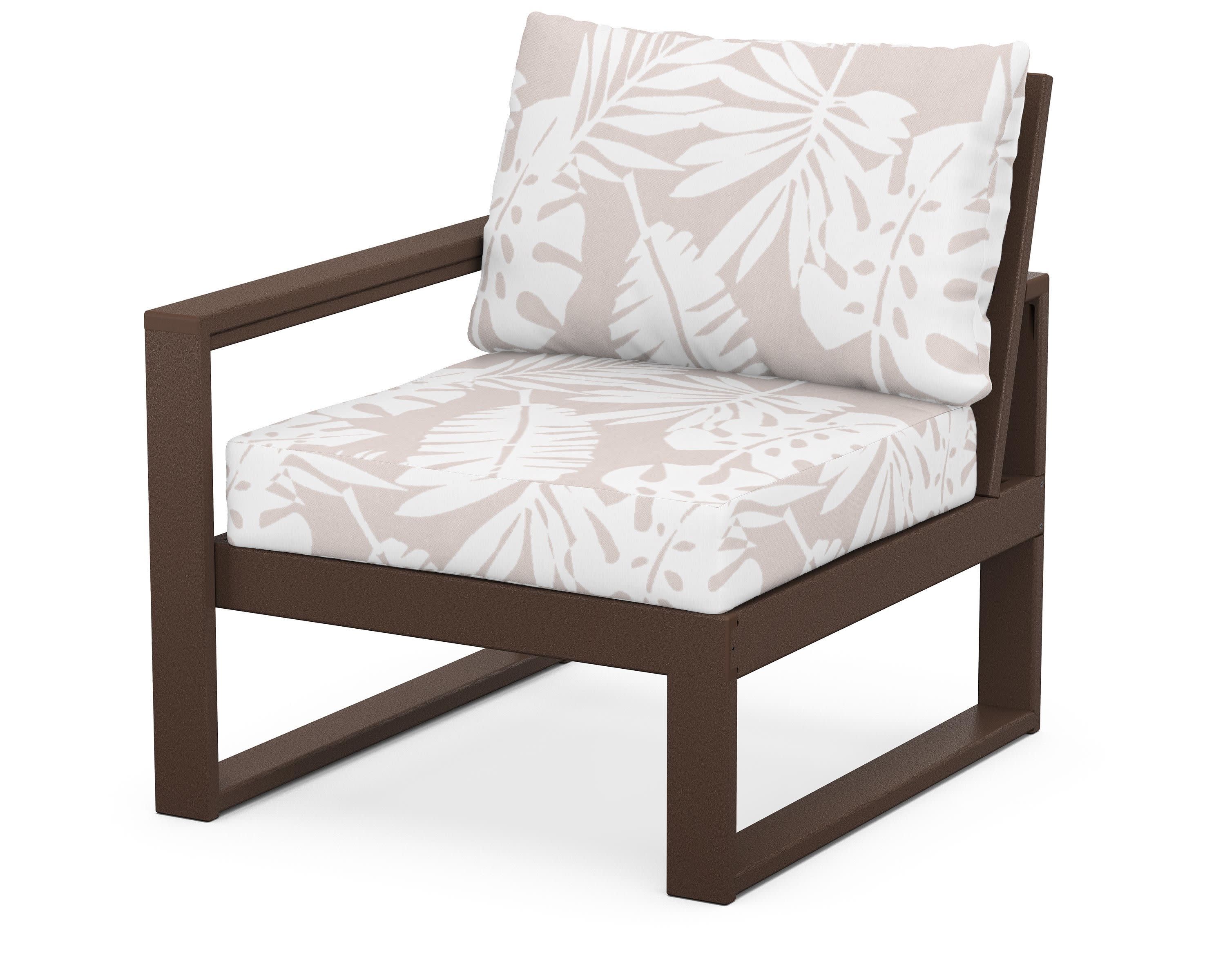 EDGE Modular Left Arm Chair in Mahogany / Leaf Dune Burlap