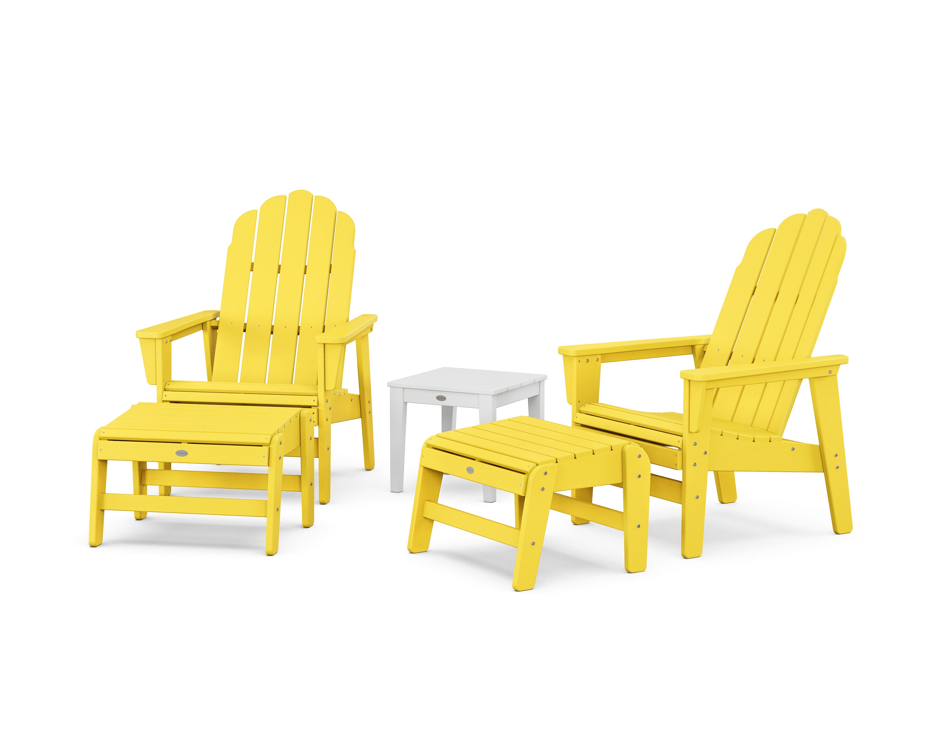 5-Piece Vineyard Grand Upright Adirondack Set with Ottomans and Side Table in Lemon / White