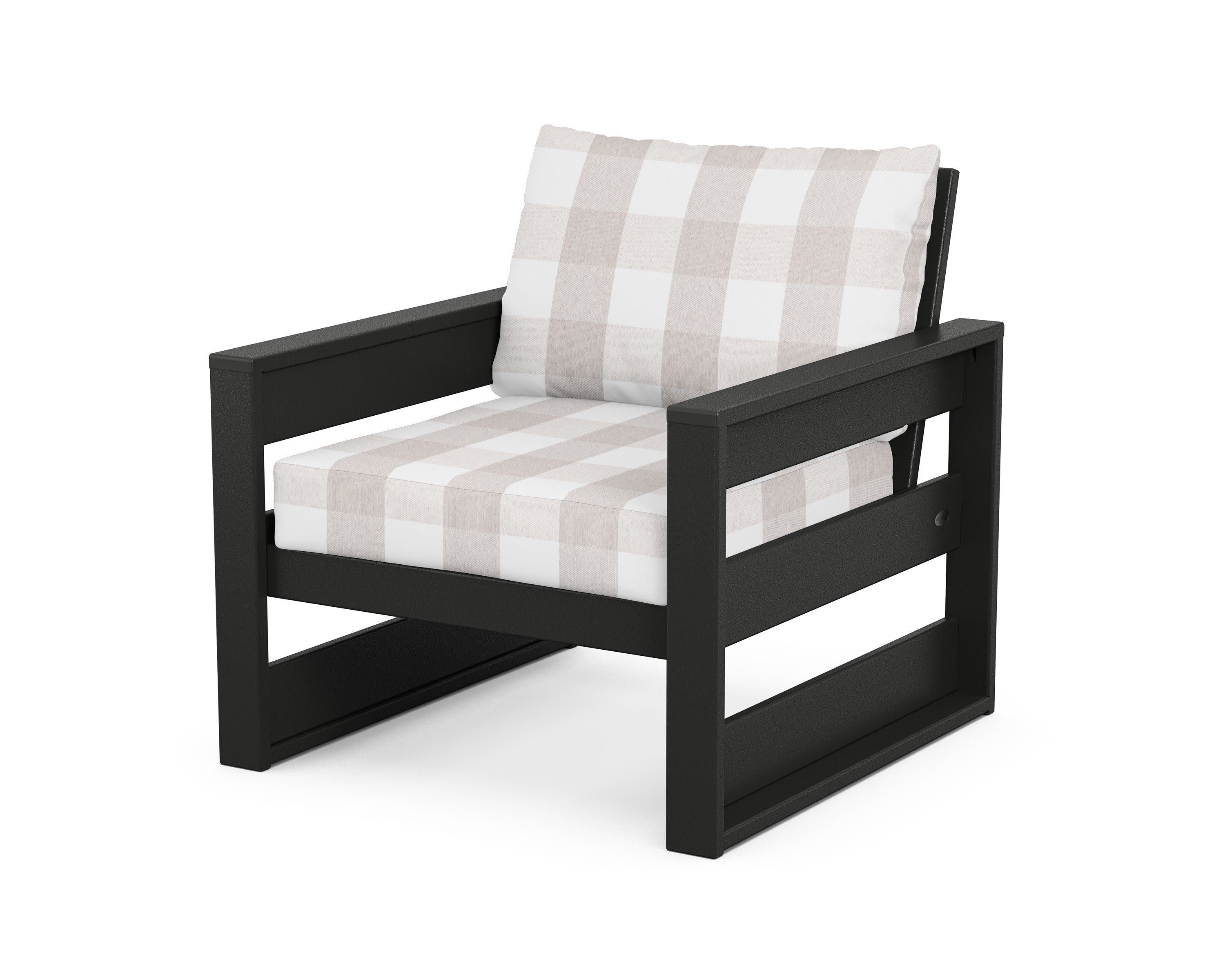 Westport Club Chair in Black / Buffalo Plaid Dune Burlap