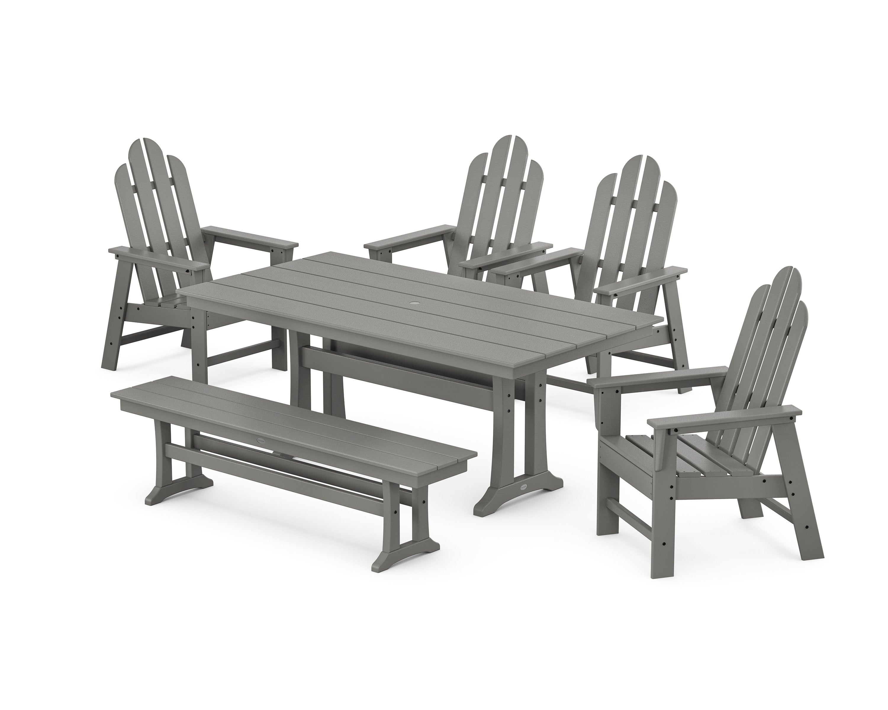 Long Island 6-Piece Farmhouse Dining Set with Trestle Legs and Bench in Slate Grey