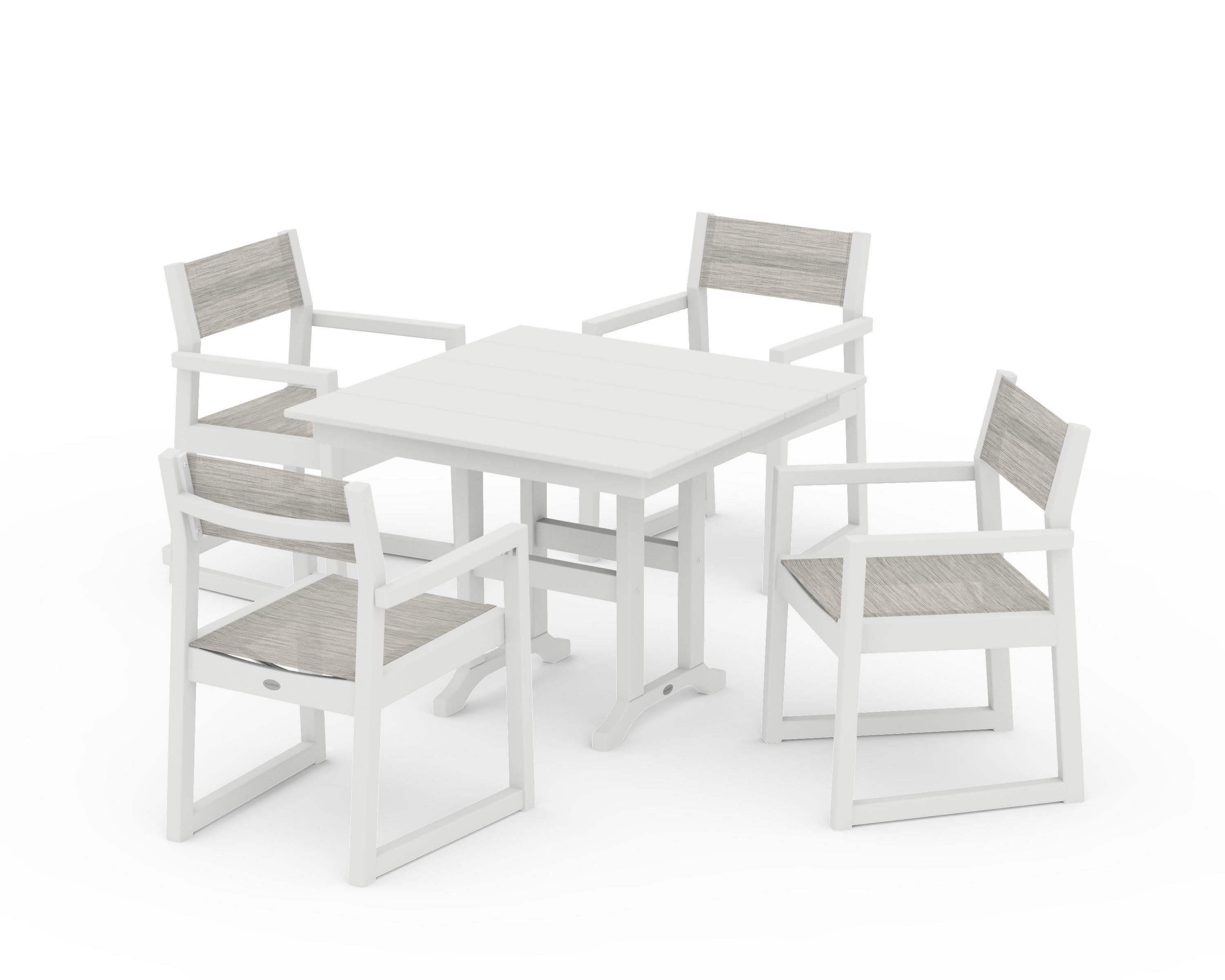 EDGE Sling Arm Chair 5-Piece Farmhouse Dining Set in Vintage White / Birch Sling