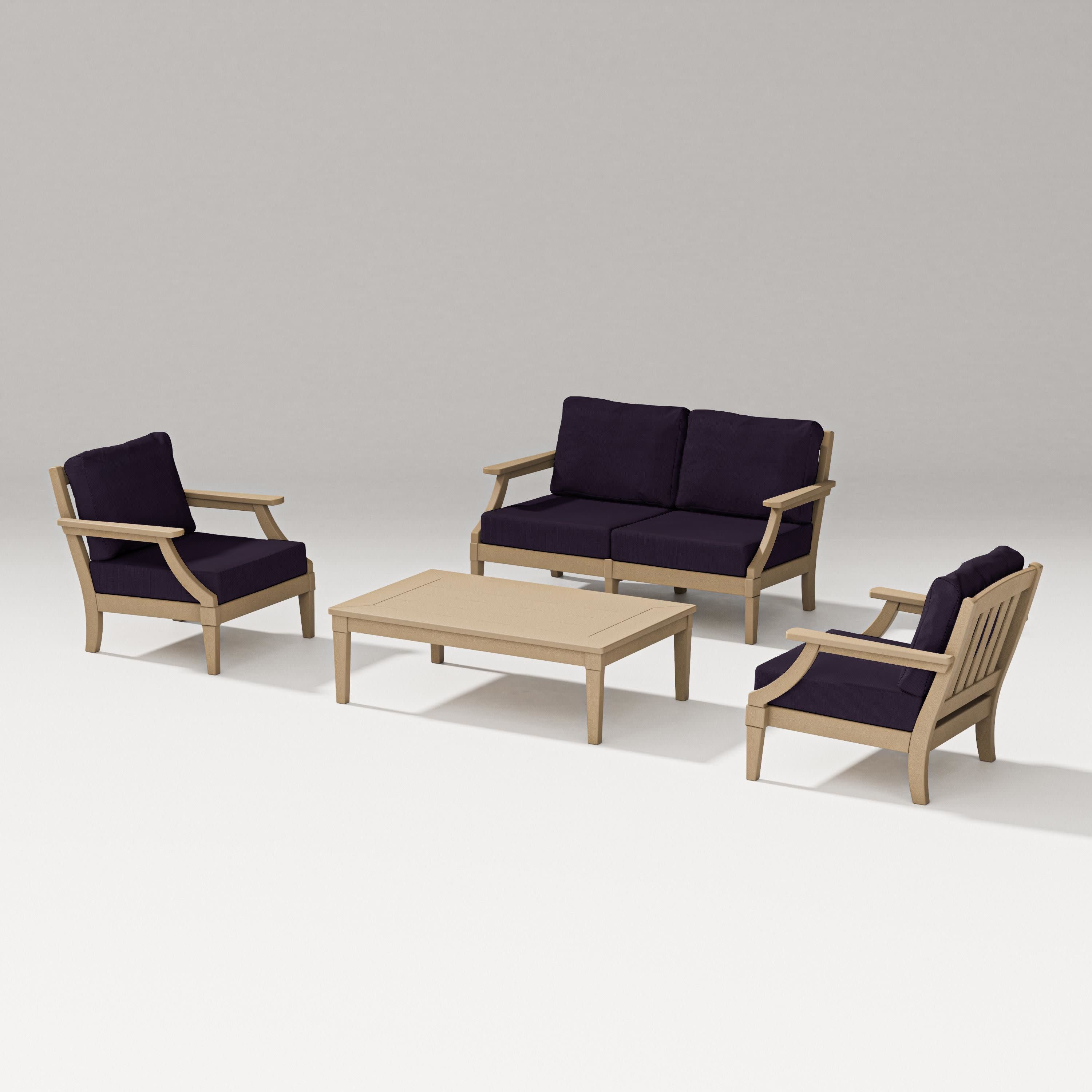 Estate Lounge 4-Piece Loveseat Set in Vintage Sahara / Navy Linen