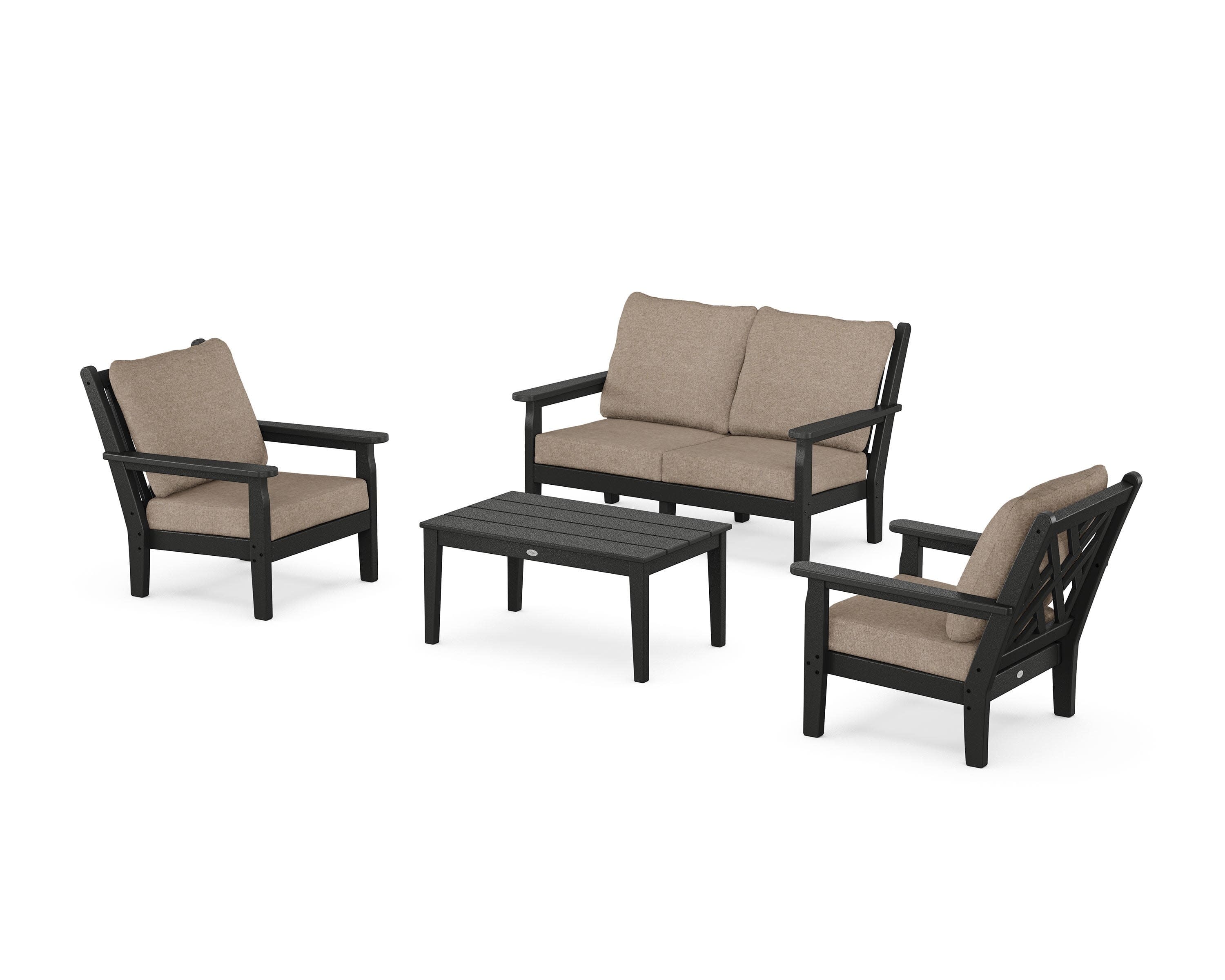 Chippendale 4-Piece Deep Seating Set with Loveseat in Black / Spiced Burlap