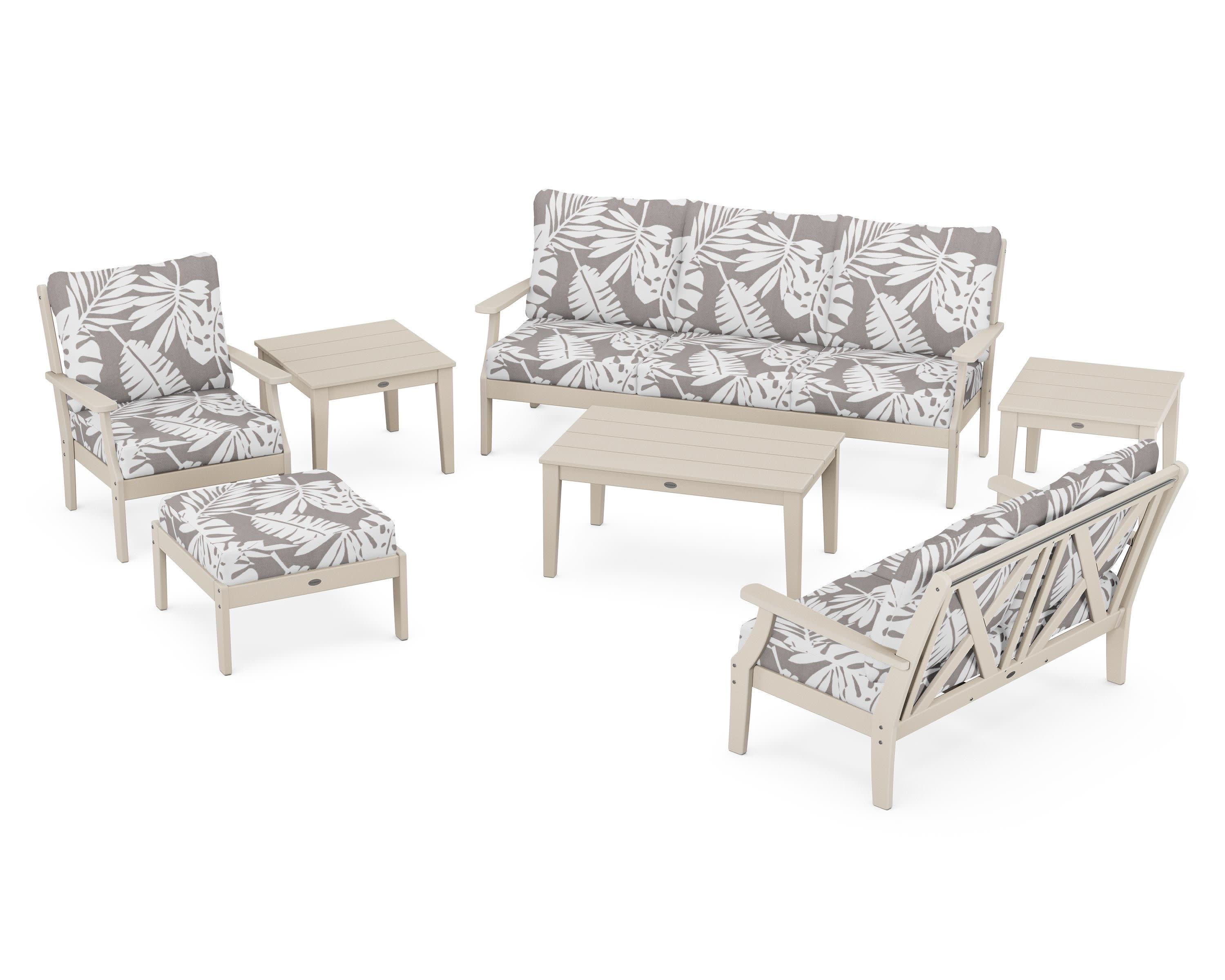 Braxton 7-Piece Deep Seating Set in Sand / Leaf Grey Mist