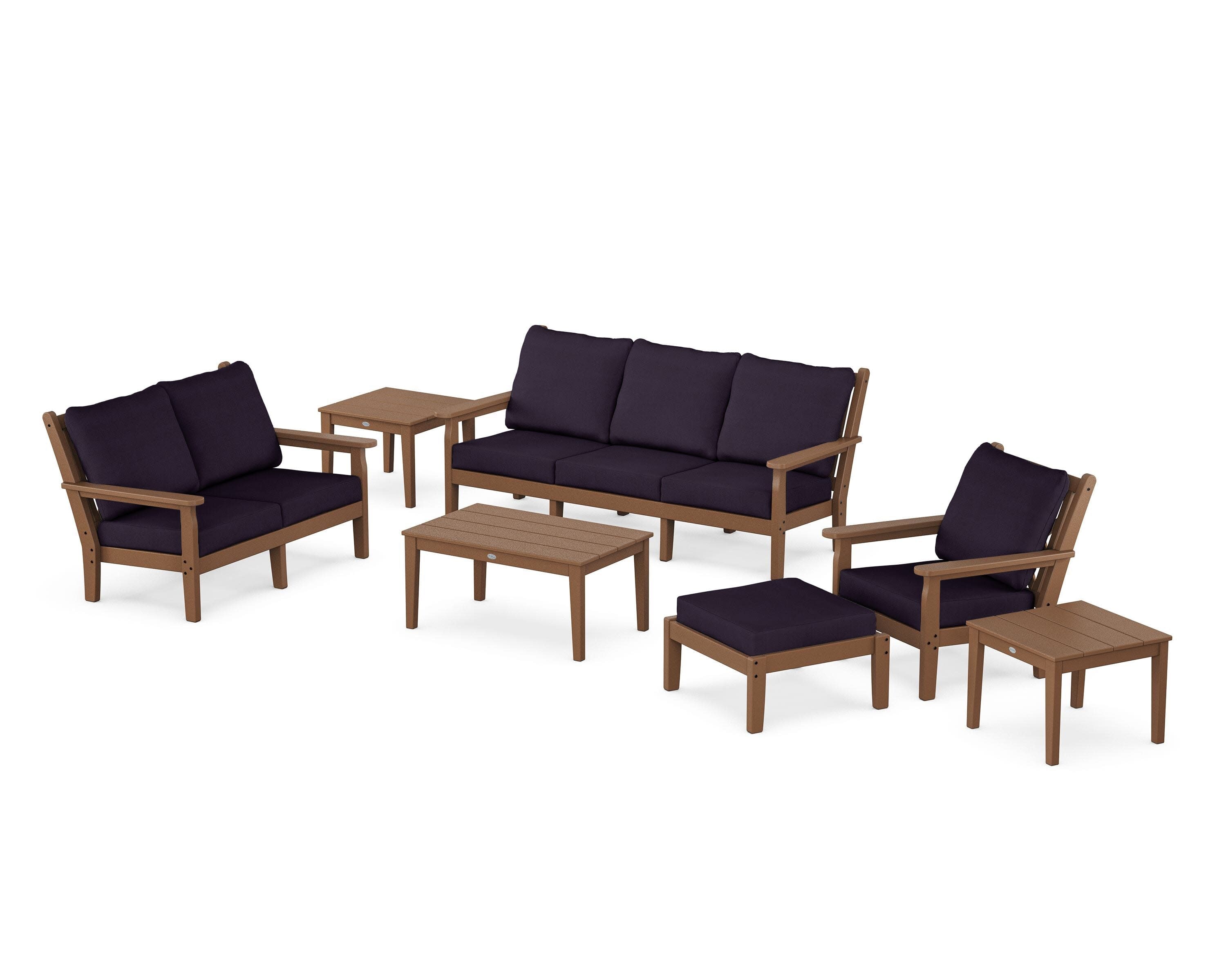 Chippendale 7-Piece Deep Seating Set in Teak / Navy Linen