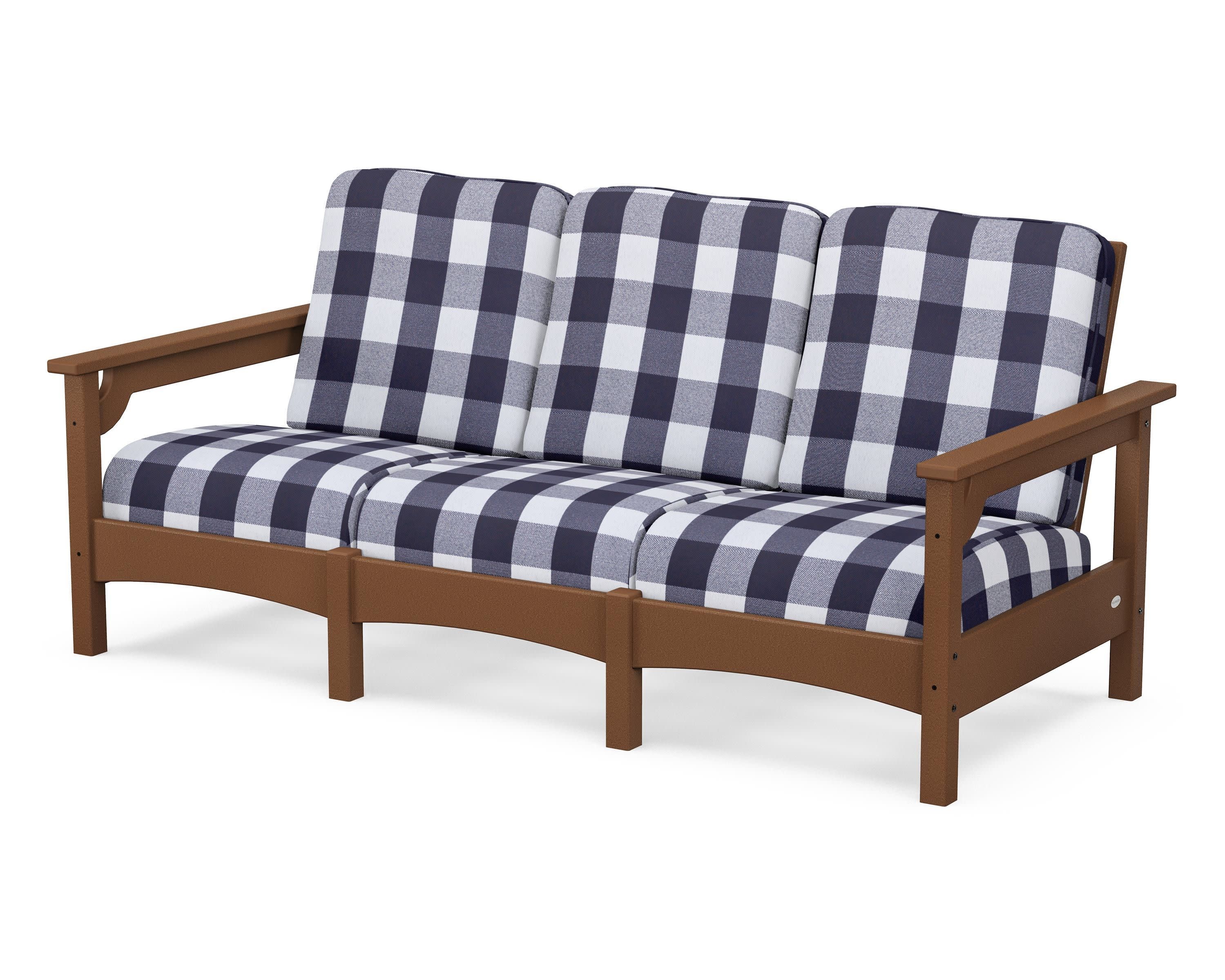 Club Sofa in Teak / Buffalo Plaid Navy
