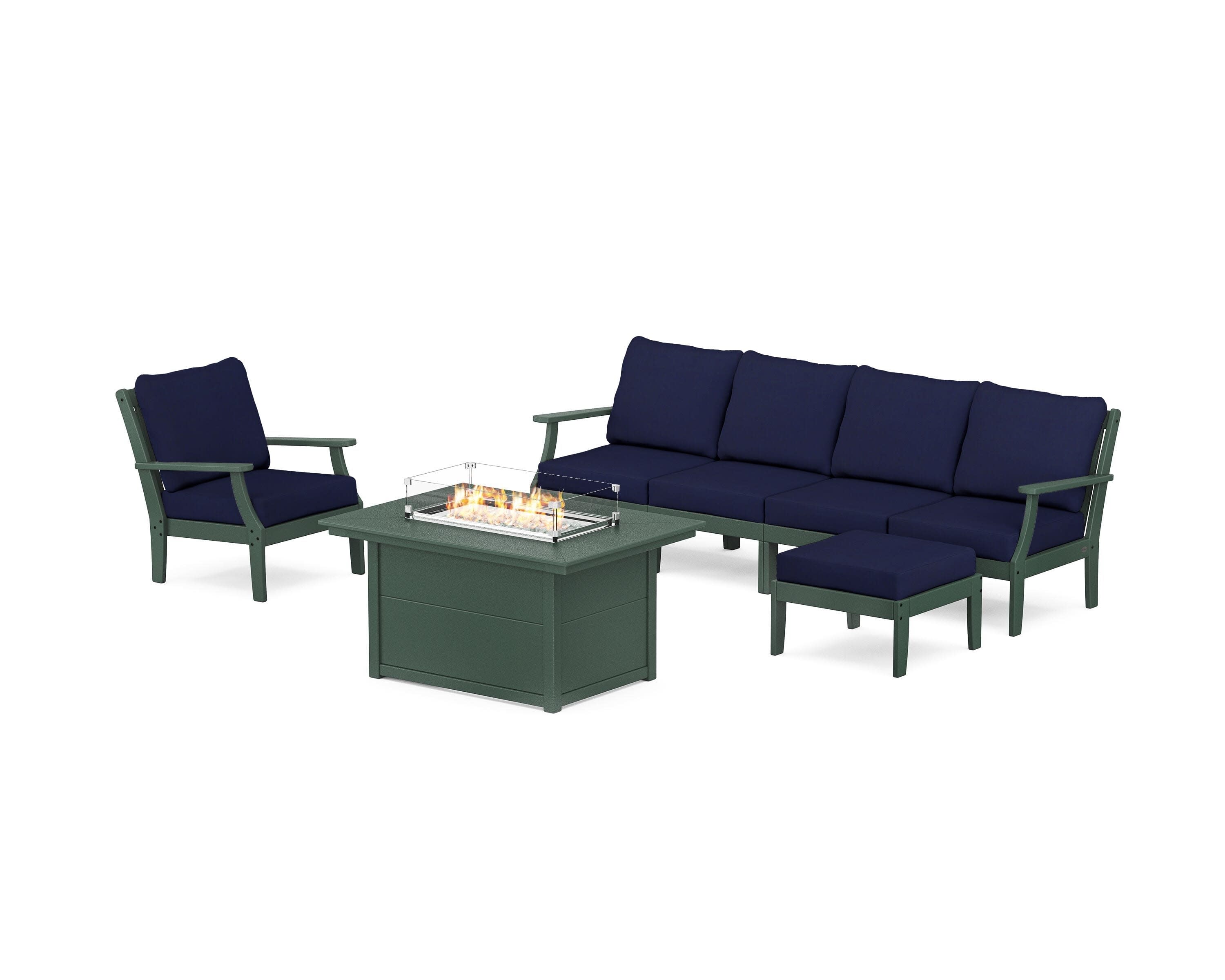 Braxton Sectional Lounge and Fire Pit Set in Green / Navy