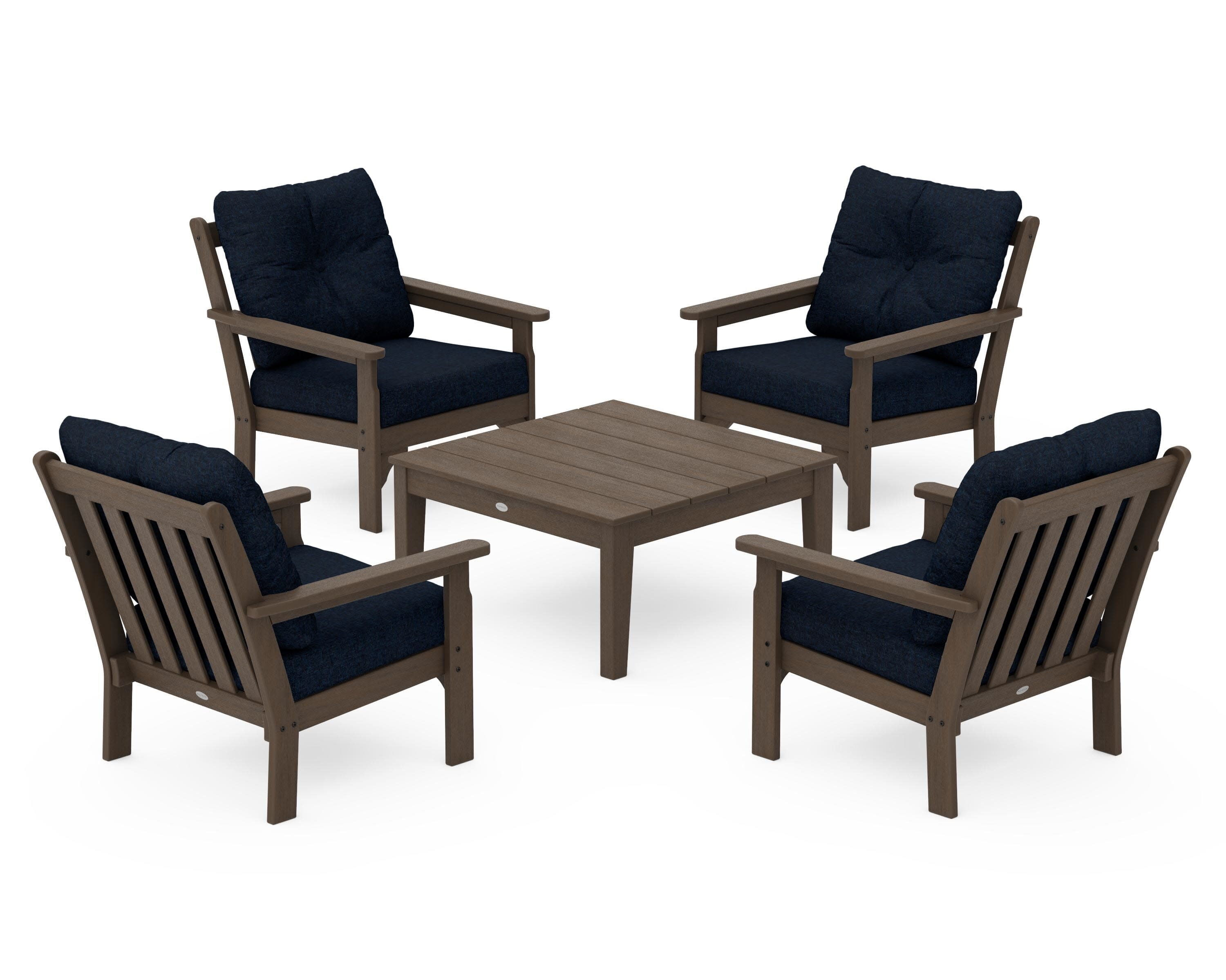 Vineyard 5-Piece Deep Seating Conversation Set in Kona / Marine Indigo