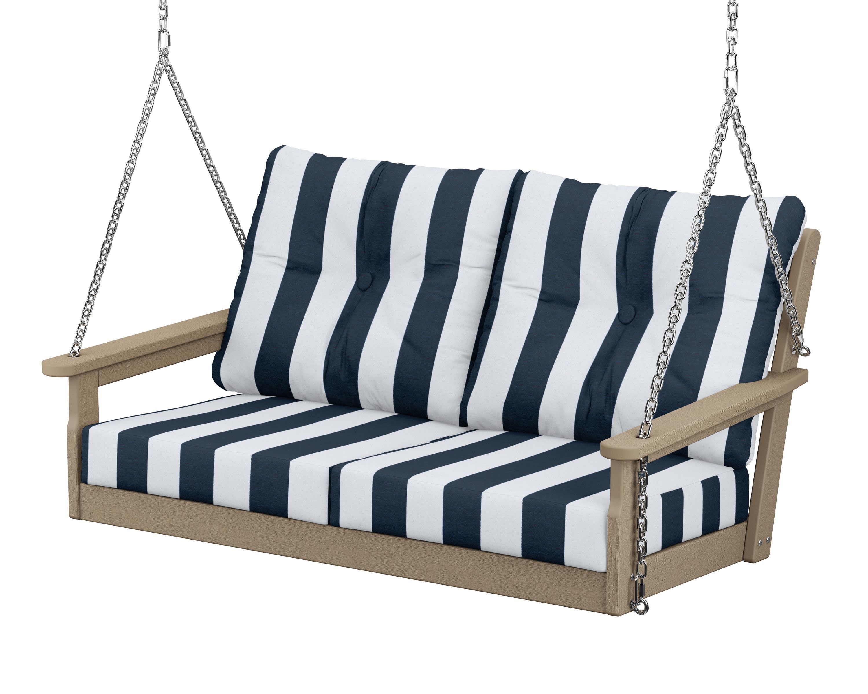 Vineyard Deep Seating Swing in Vintage Sahara / Cabana Stripe Marine Indigo