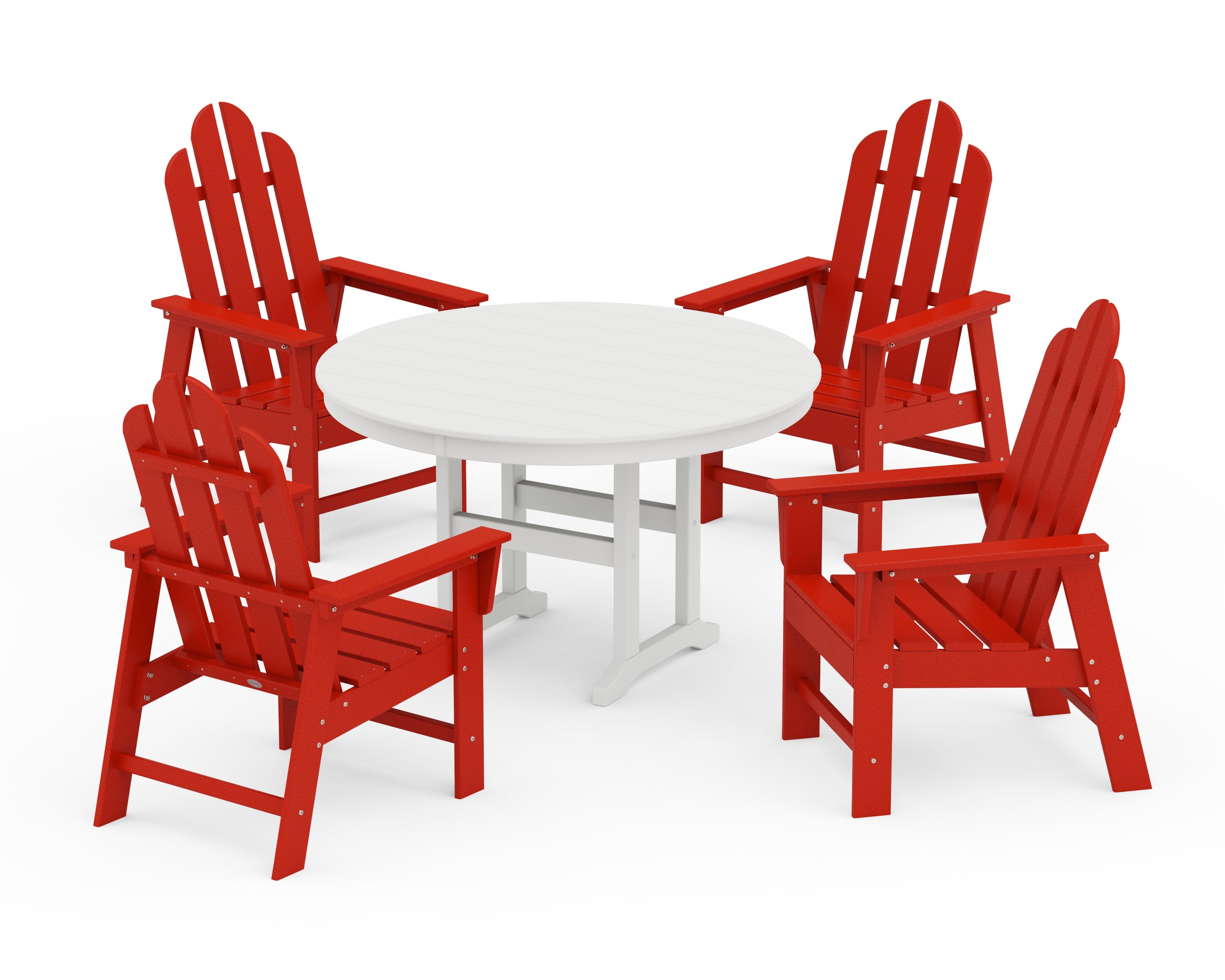 Long Island 5-Piece Round Farmhouse Dining Set in Sunset Red / White
