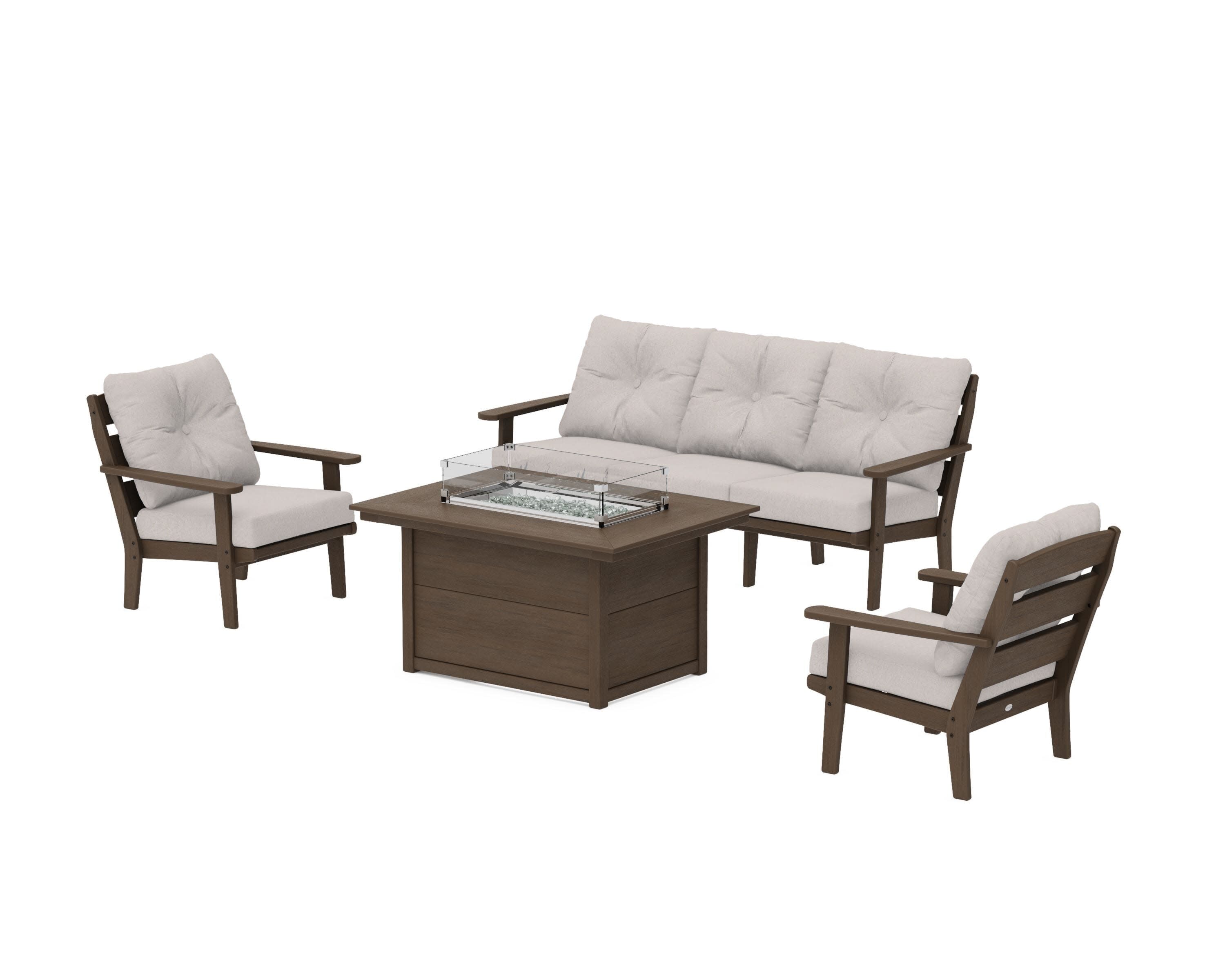 Lakeside Deep Seating Fire Pit Table Set in Kona / Dune Burlap