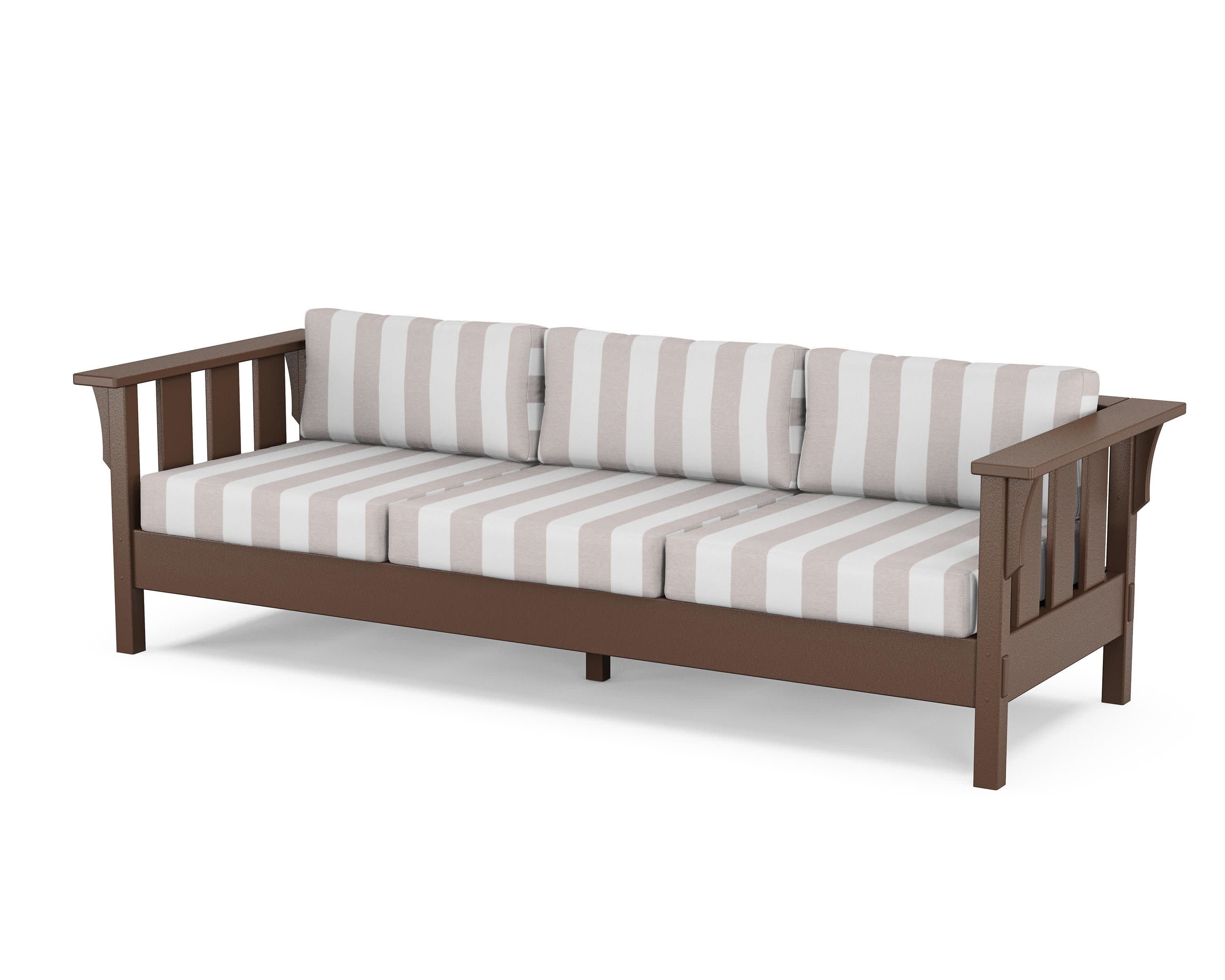 Acadia Deep Seating Sofa in Mahogany / Cabana Stripe Dune Burlap
