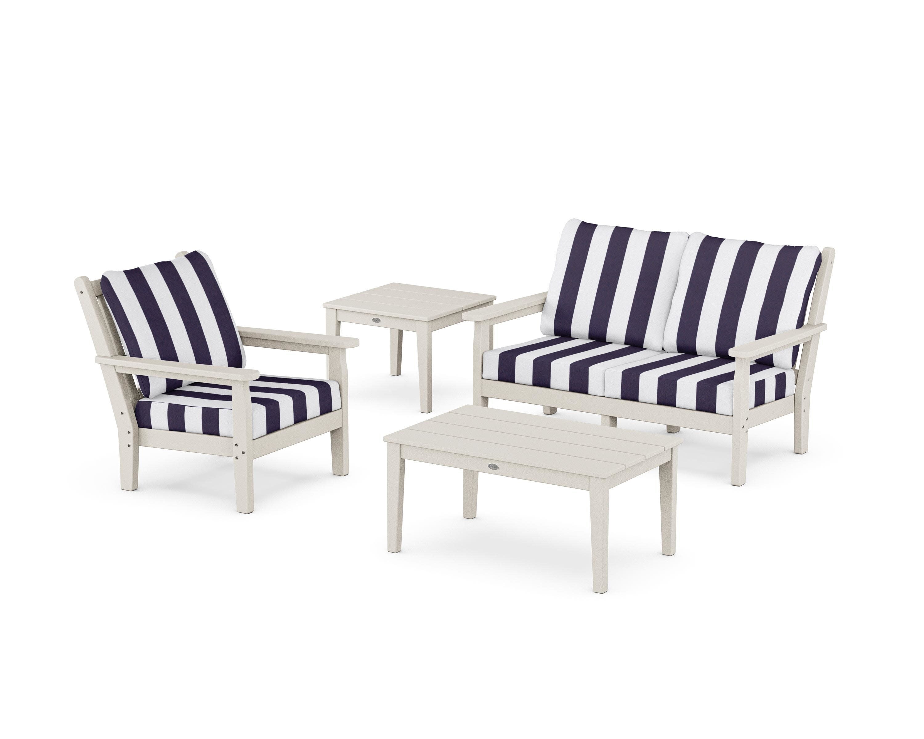 Chippendale 4-Piece Deep Seating Set in Sand / Cabana Stripe Navy
