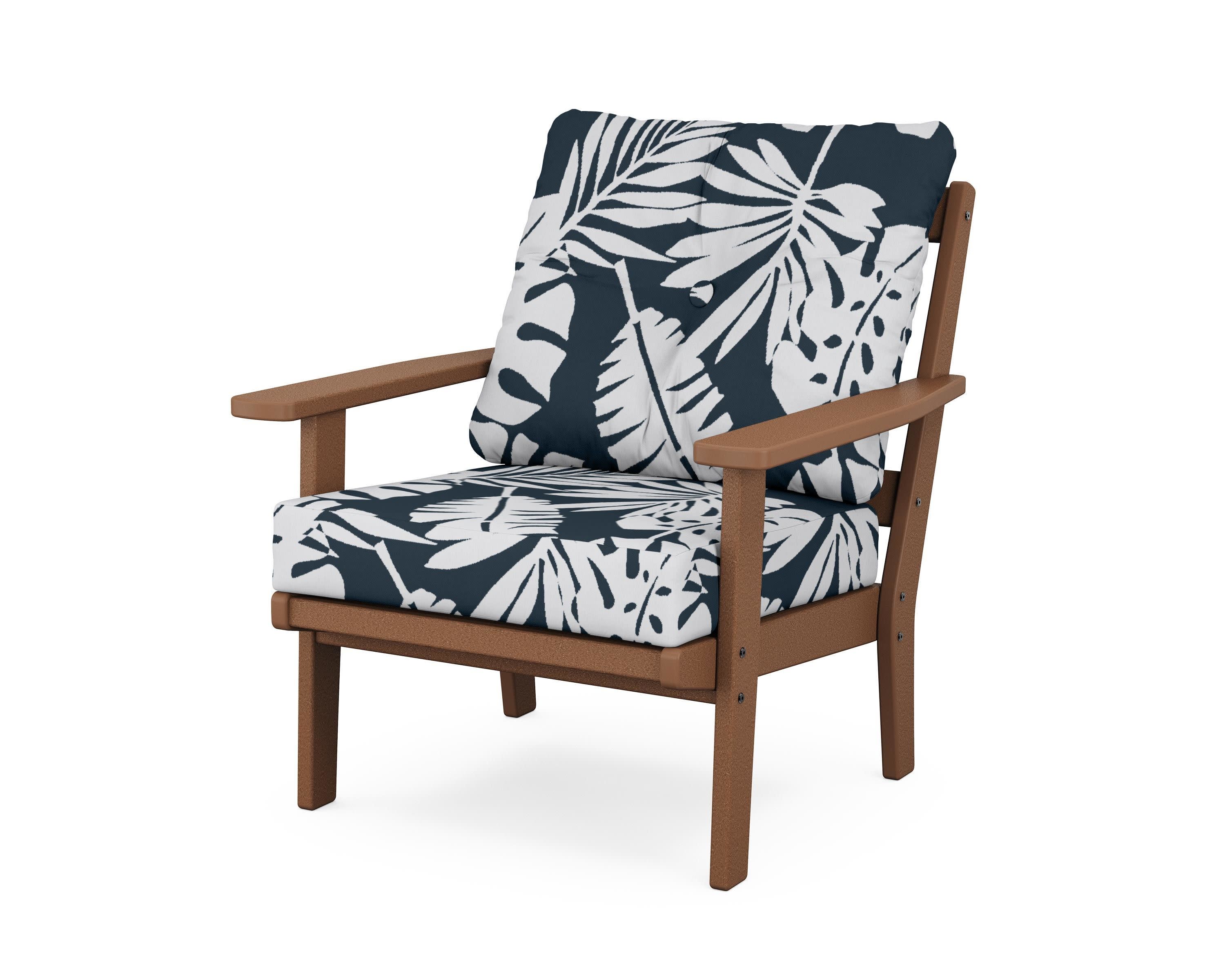 Oxford Deep Seating Chair in Teak / Leaf Marine Indigo