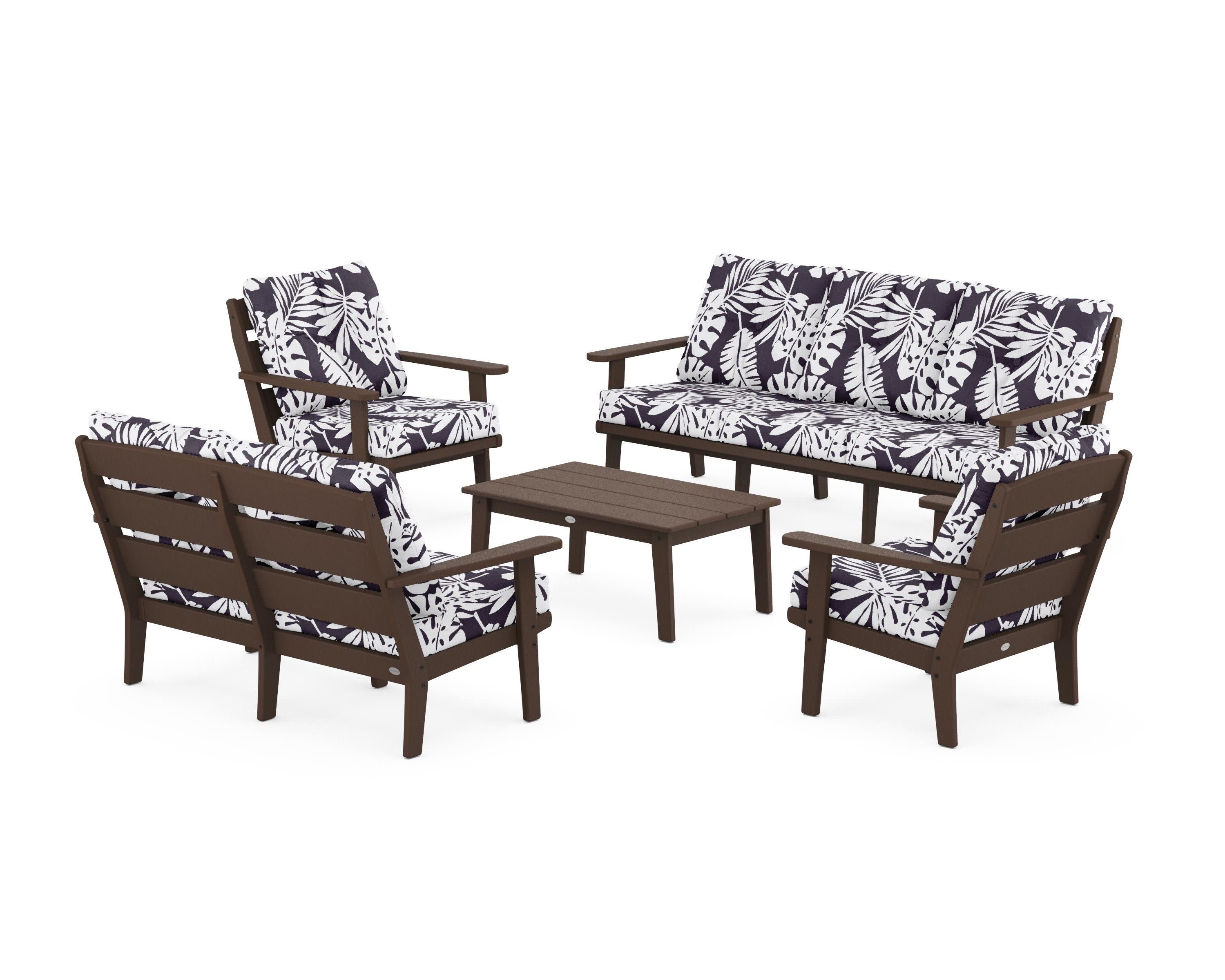 Lakeside 5-Piece Lounge Sofa Set in Mahogany / Leaf Navy