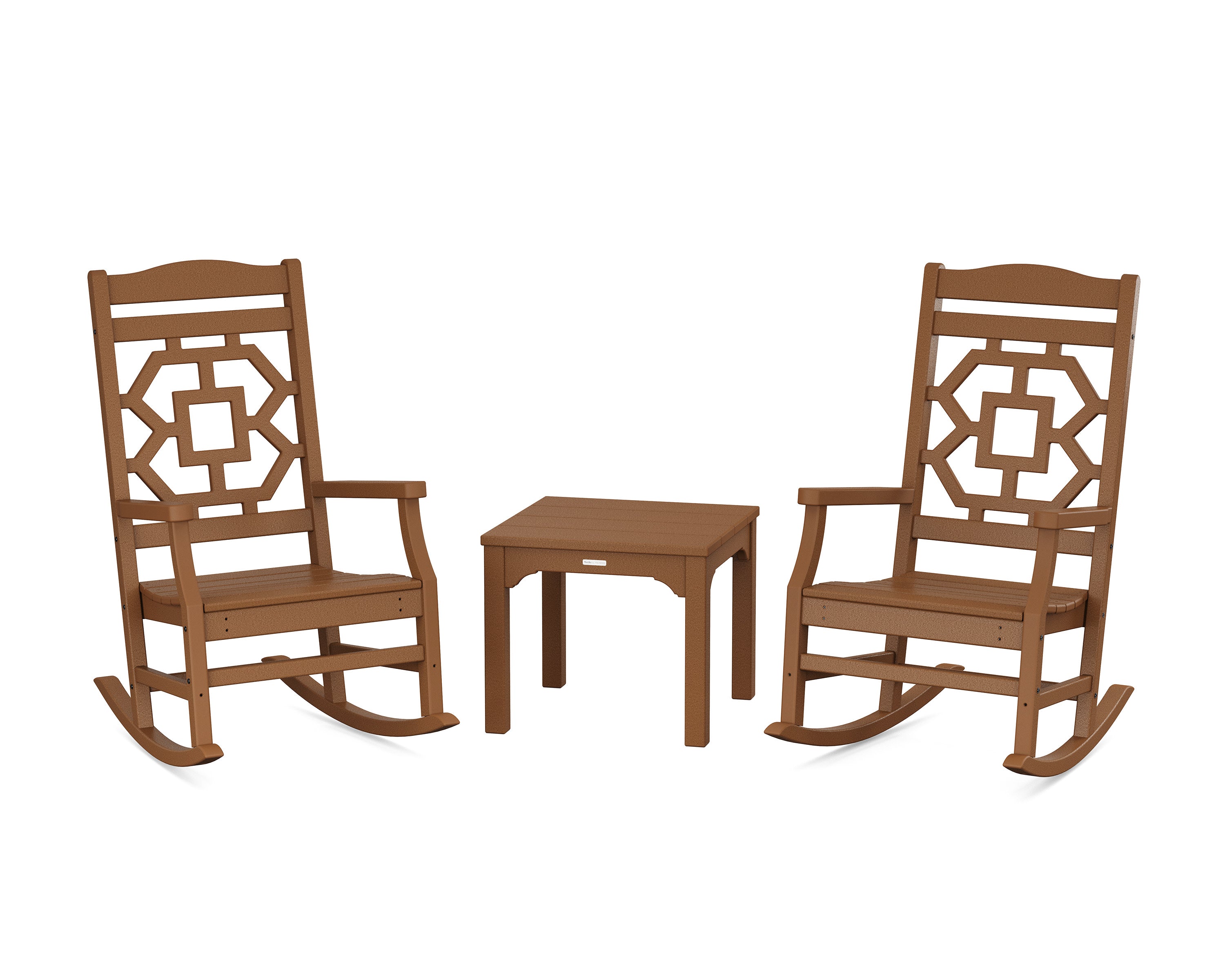 Chinoiserie 3-Piece Rocking Chair Set in Teak