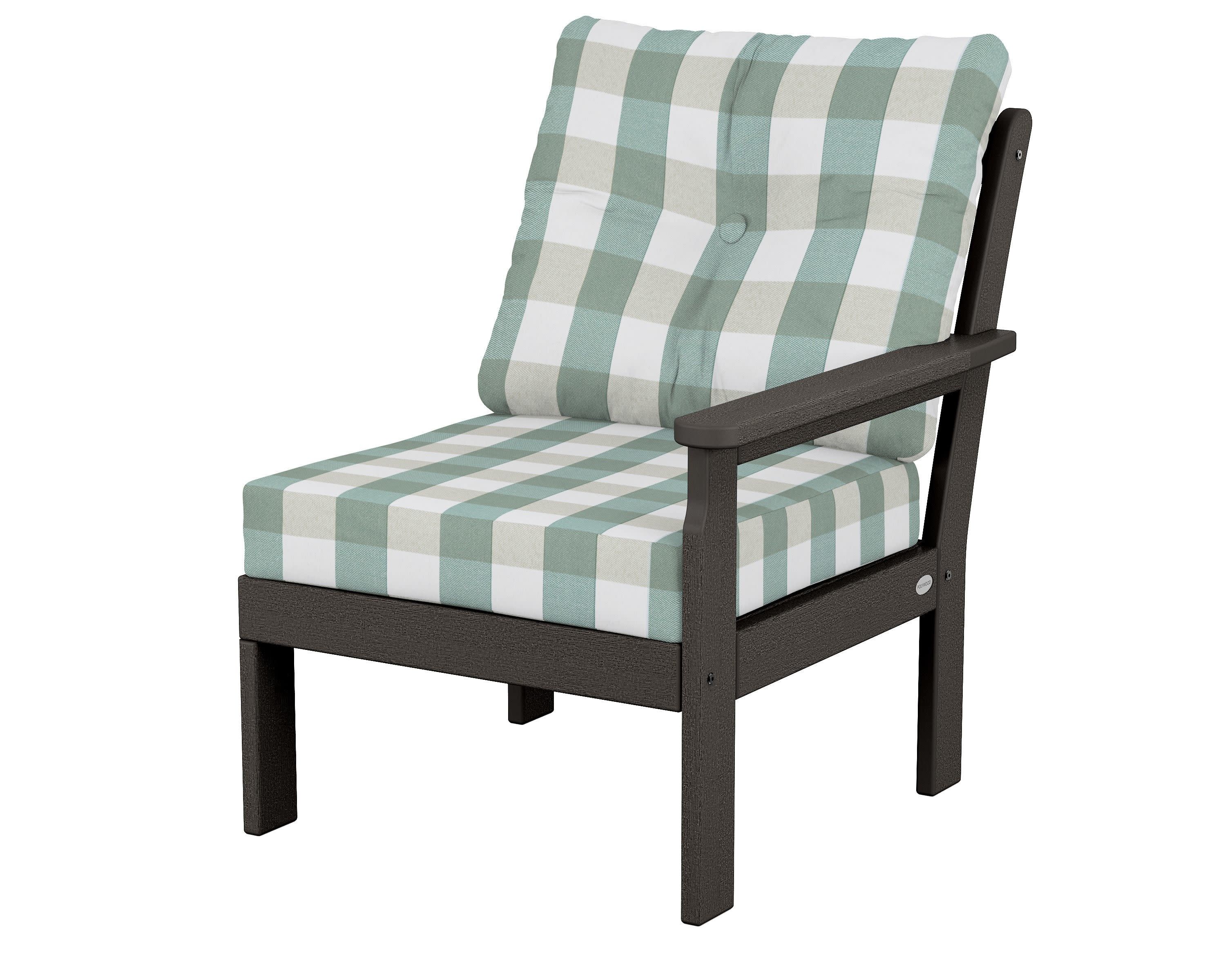Vineyard Modular Right Arm Chair in Vintage Coffee / Buffalo Plaid Glacier Spa