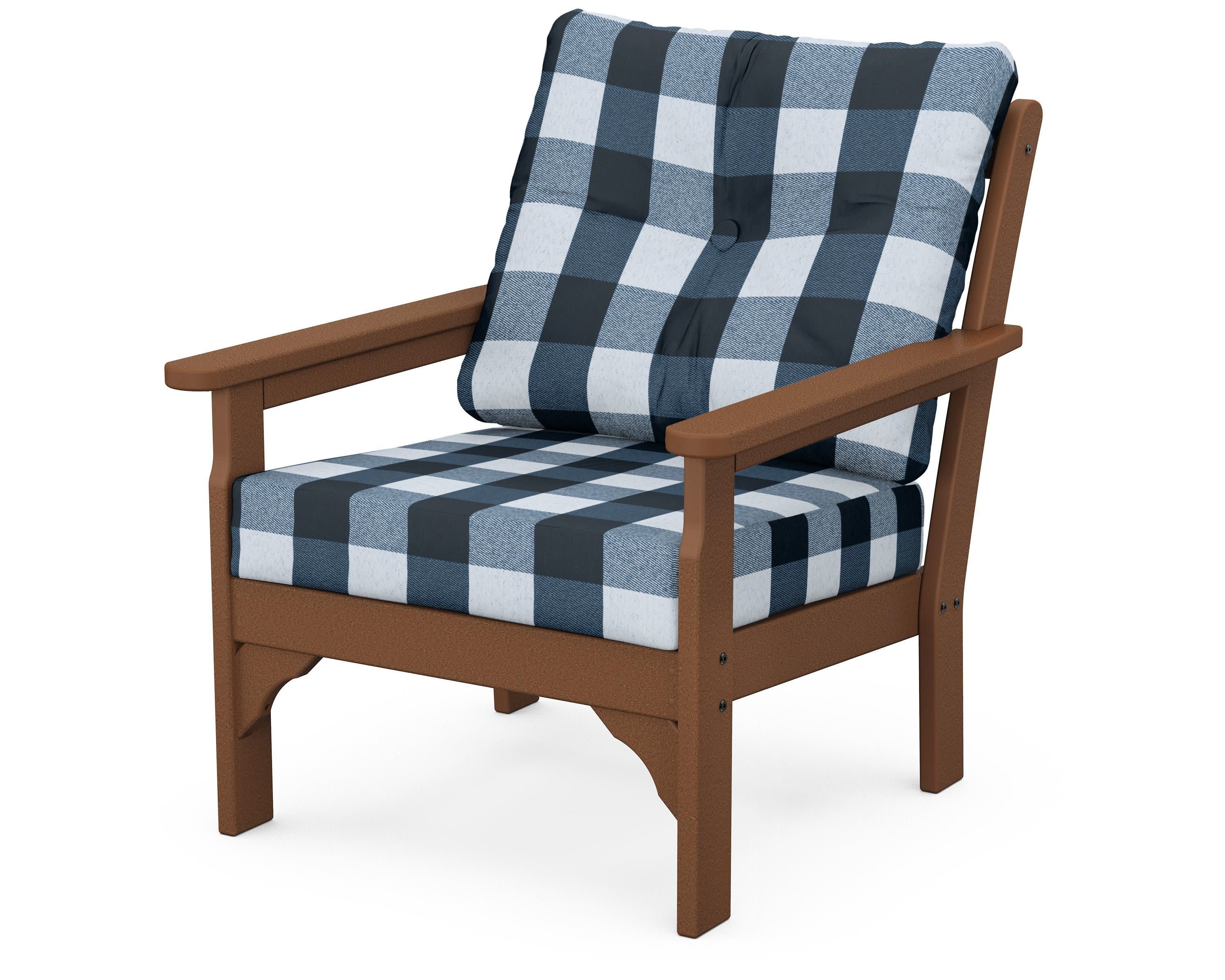 Vineyard Deep Seating Chair in Teak / Buffalo Plaid Marine Indigo