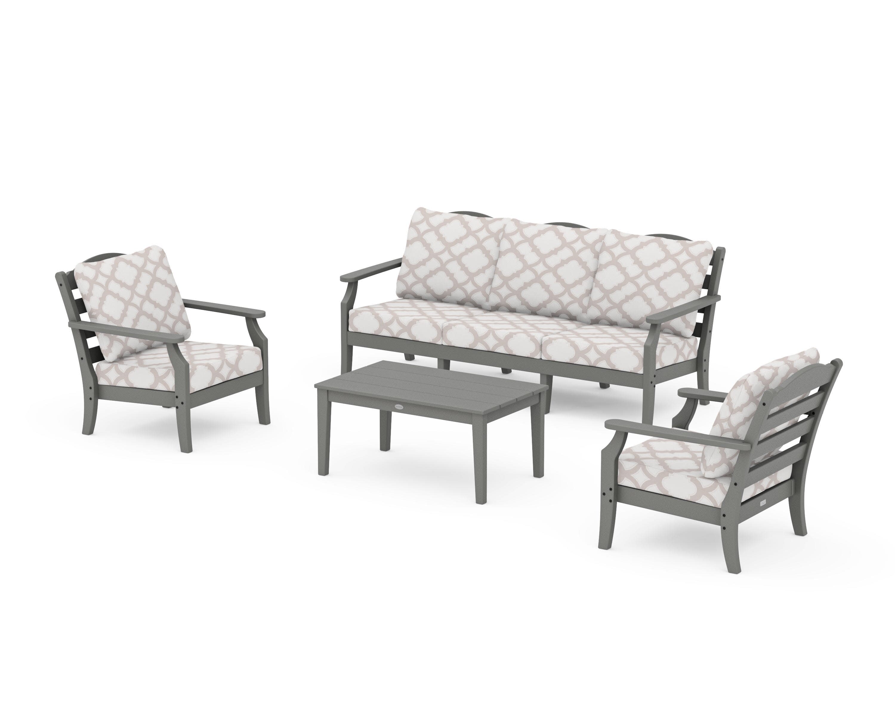 Savannah 4-Piece Deep Seating Set with Sofa in Slate Grey / Trellis Dune Burlap