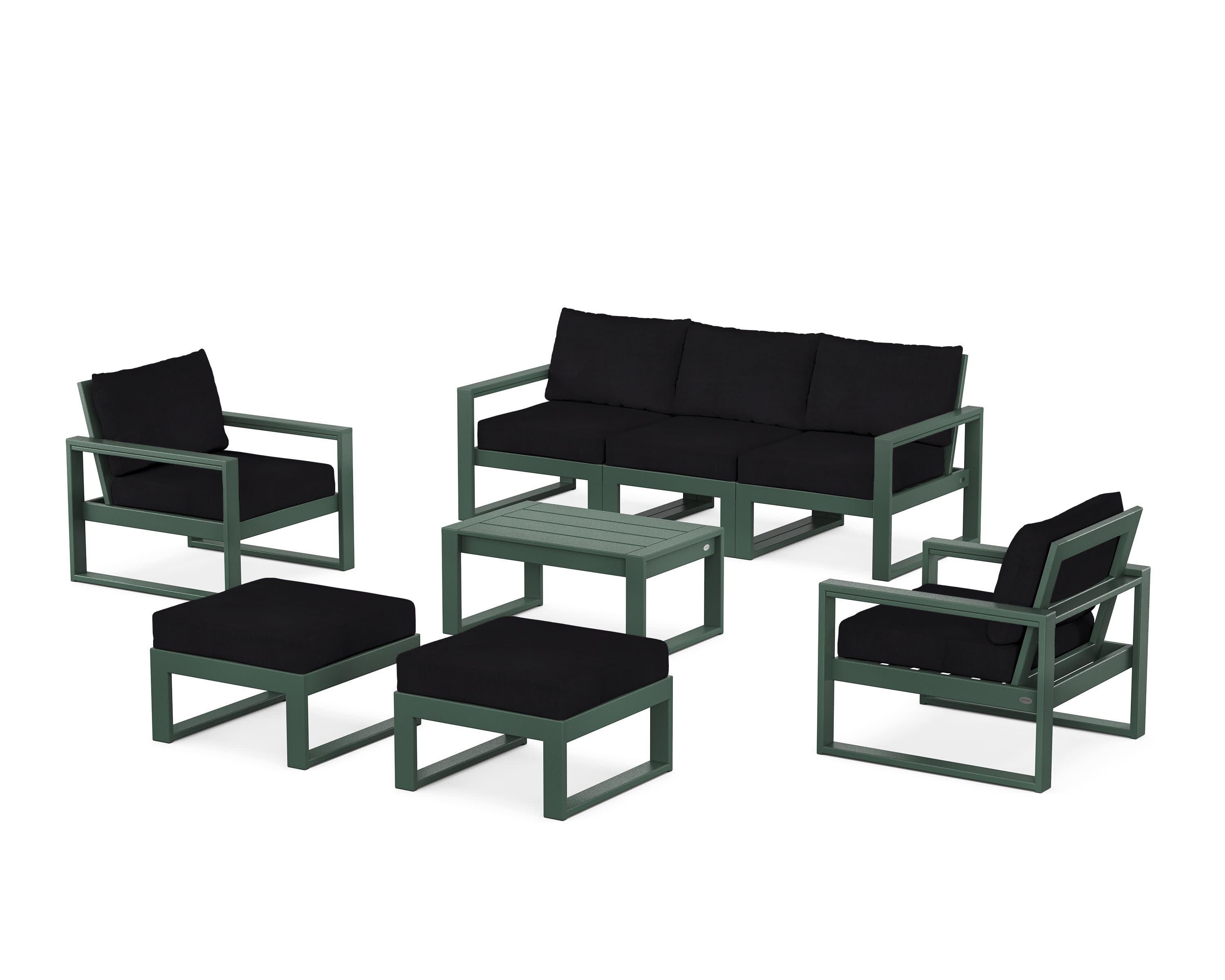 EDGE Sectional 8-Piece Lounge Sofa Set in Green / Midnight Linen